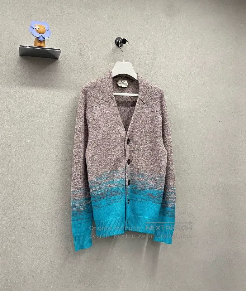 Hermes Hermes Grey blue color block knitted cardigan with 100% ca Size XS / US 0-2 / IT 36-38 - 3 Thumbnail