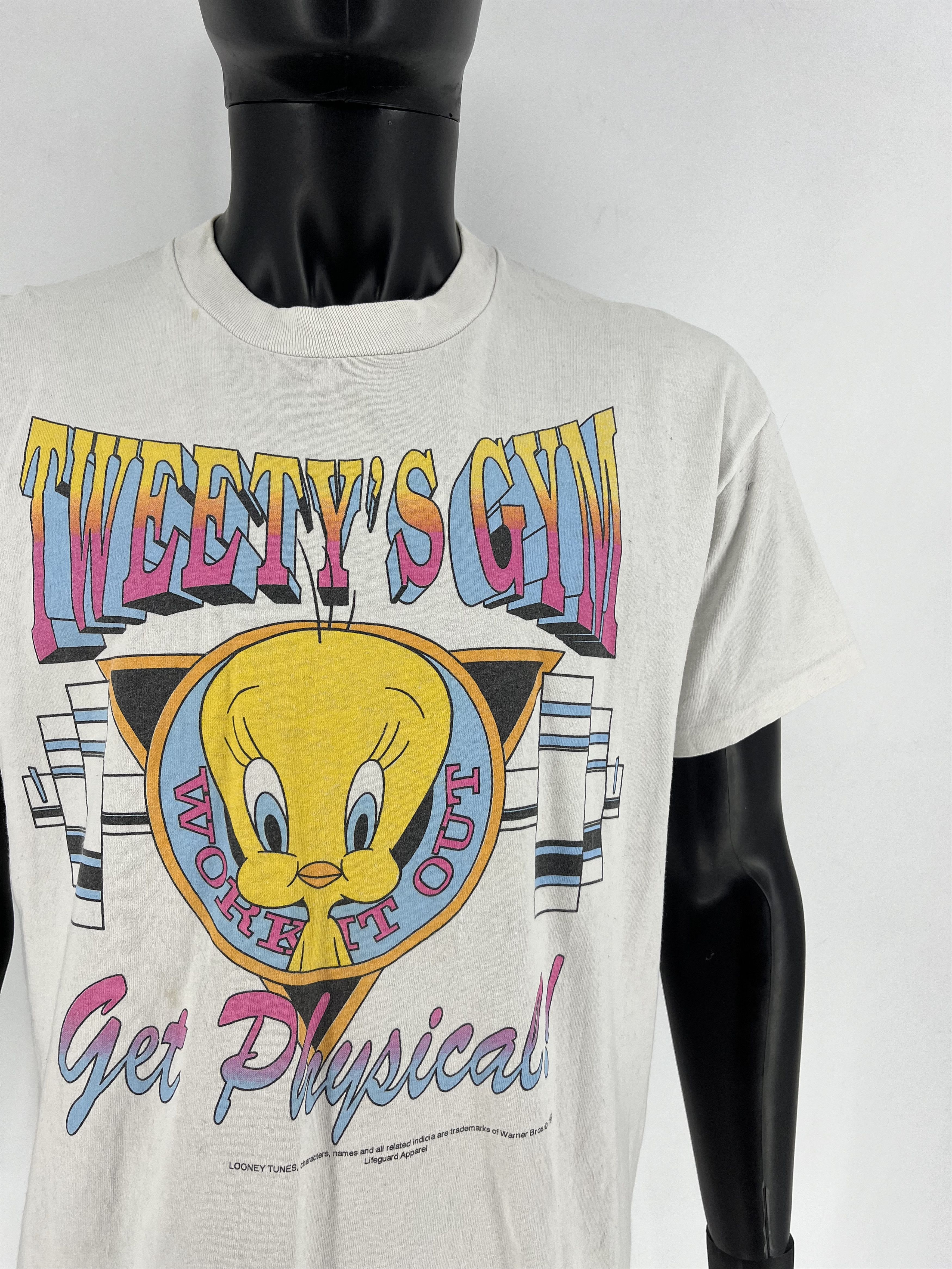 Disney × Vintage × Warner Bros Vtg 1993 Tweety’s Gym Looney Tunes Workout Theme Mens TShirt Size US L / EU 52-54 / 3 - 7 Thumbnail