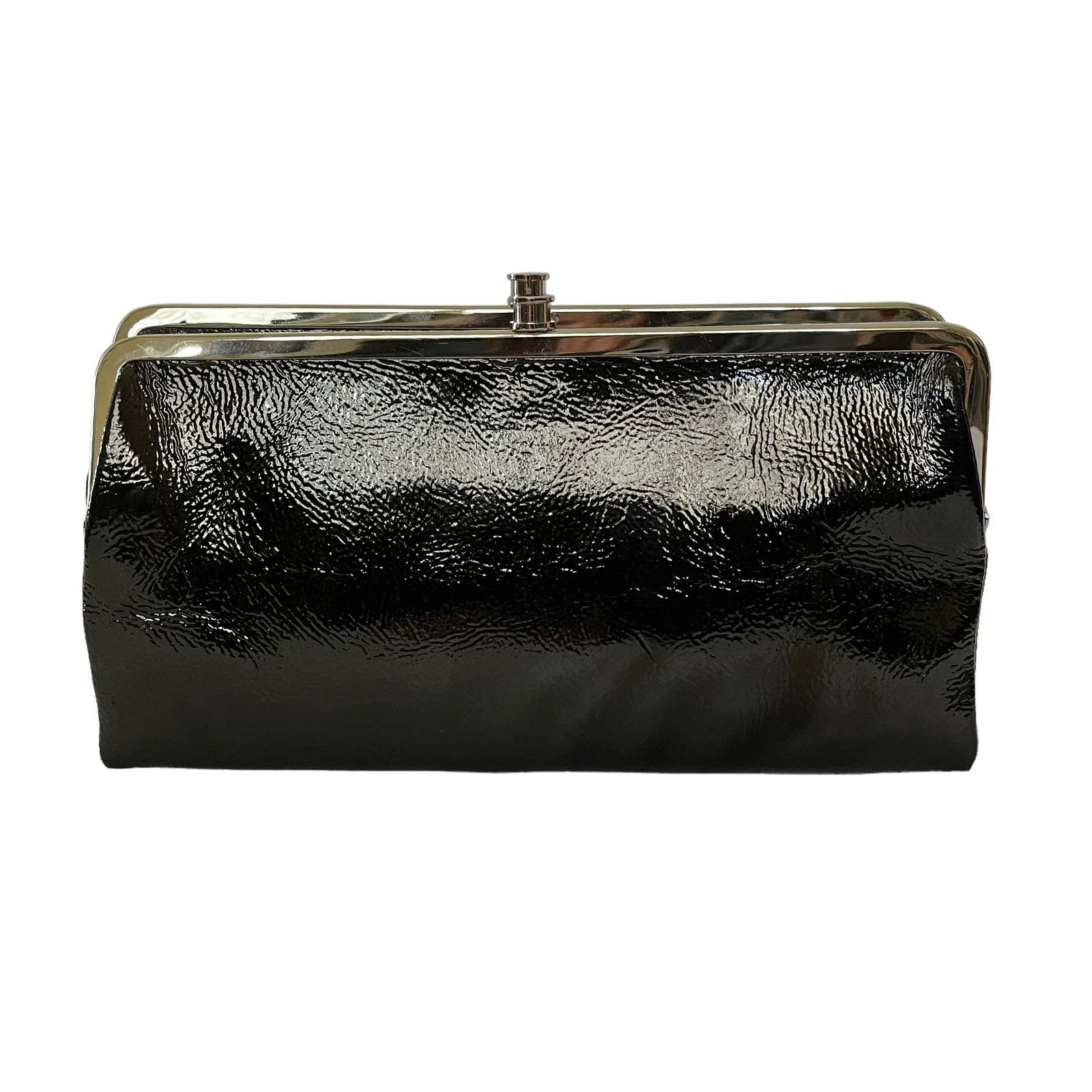 Hobo International HOBO Lauren Black Crinkle Patent Leather DoubleFrame Wallet Grailed