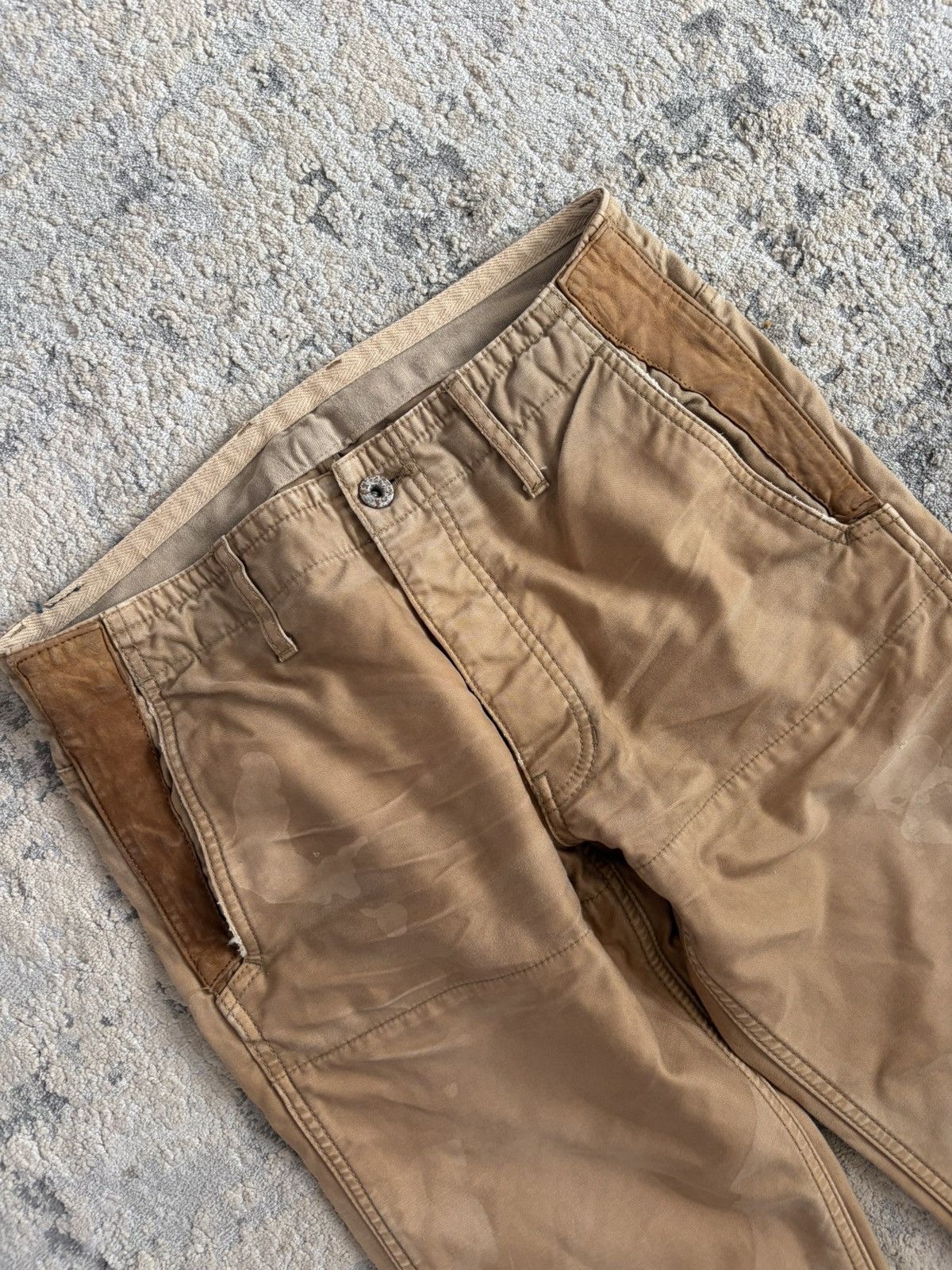 Isamu Katayama Backlash Suede Pocket Oil Stained Bootcut Pant Size US 29 - 2 Thumbnail