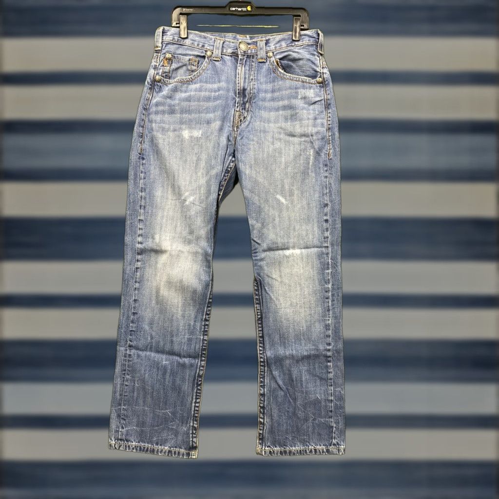 Denime Twenty X Jeans Mens Jeans 33x34 Blue Denim Straight Leg Distressed Western Style Pants Mens Size US 33 - 1 Thumbnail
