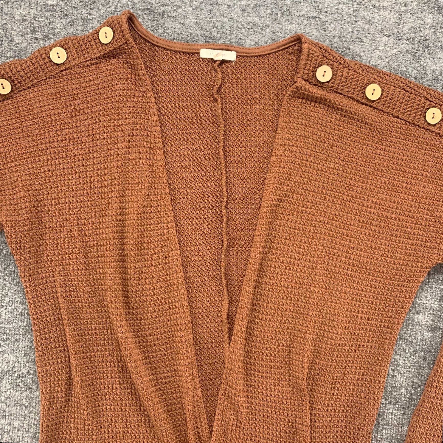 Vintage Maurices Cardigan M Brown Open Front Button Stretch Knit Womens Size M / US 6-8 / IT 42-44 - 3 Thumbnail