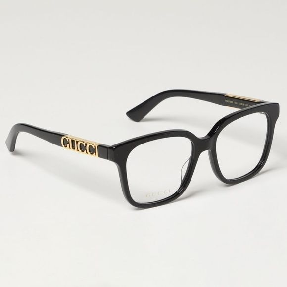 image of New Gucci Gg1192O - 004 Square Logo Black Eyeglasses, Men's