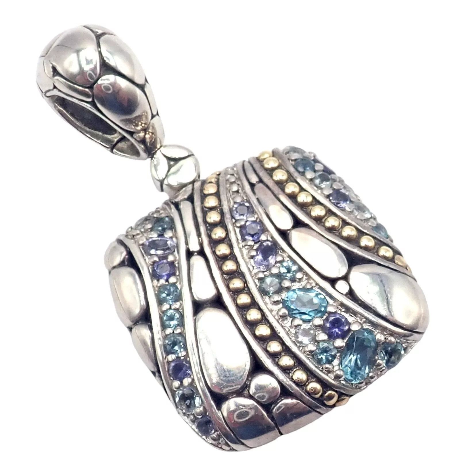 John Hardy Silver Yellow Gold Lavafire Sea Square Pendant