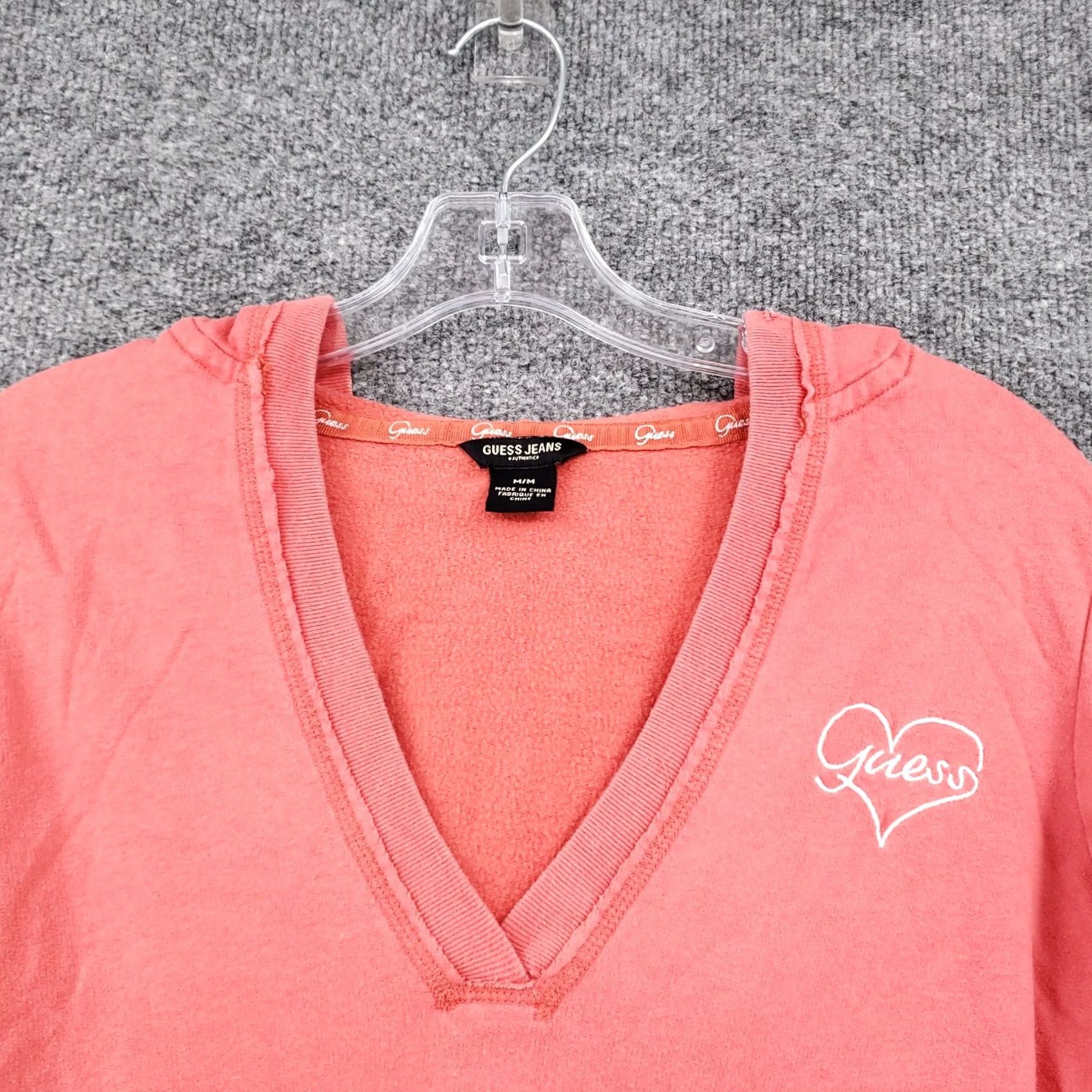 Guess GUESS Hoodie Womens M Medium Red Pullover Logo V-Neck Long Sleeves Size M / US 6-8 / IT 42-44 - 6 Thumbnail