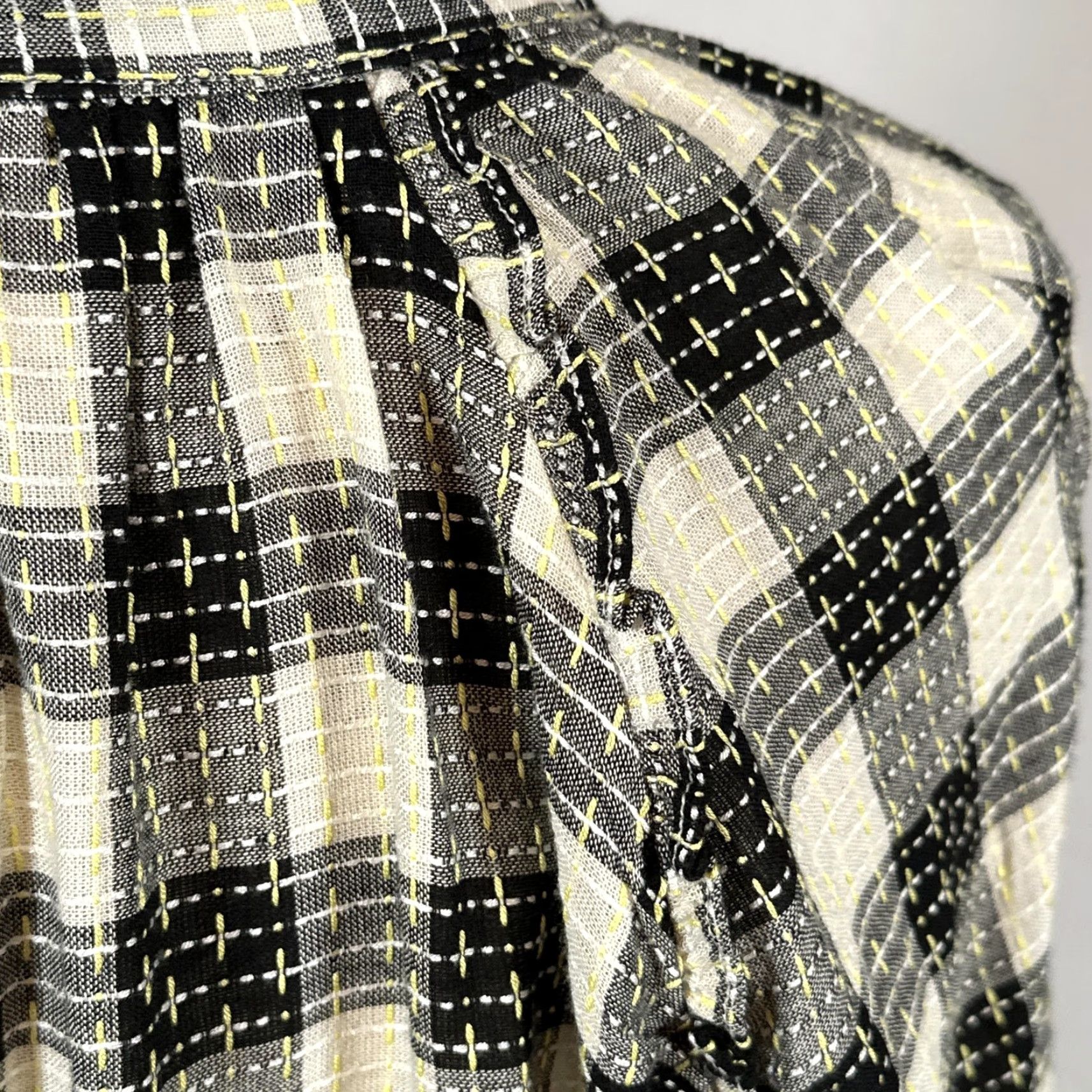 Vintage VINTAGE Pilcro Anthropologie Shirt Womens XL Black Plaid Ruffle Collar Long Sleeve Button-Front Knit Lightweight All Seasons Womens XL Size XL / US 12-14 / IT 48-50 - 6 Thumbnail