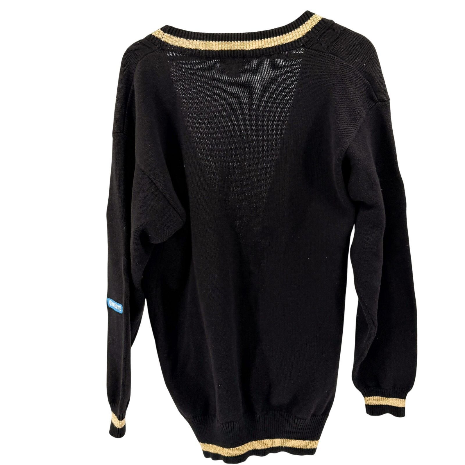 Vintage 80s Kinei Black Knit Travel Patch Varsity Cardigan Sweater Size M / US 6-8 / IT 42-44 - 5 Thumbnail