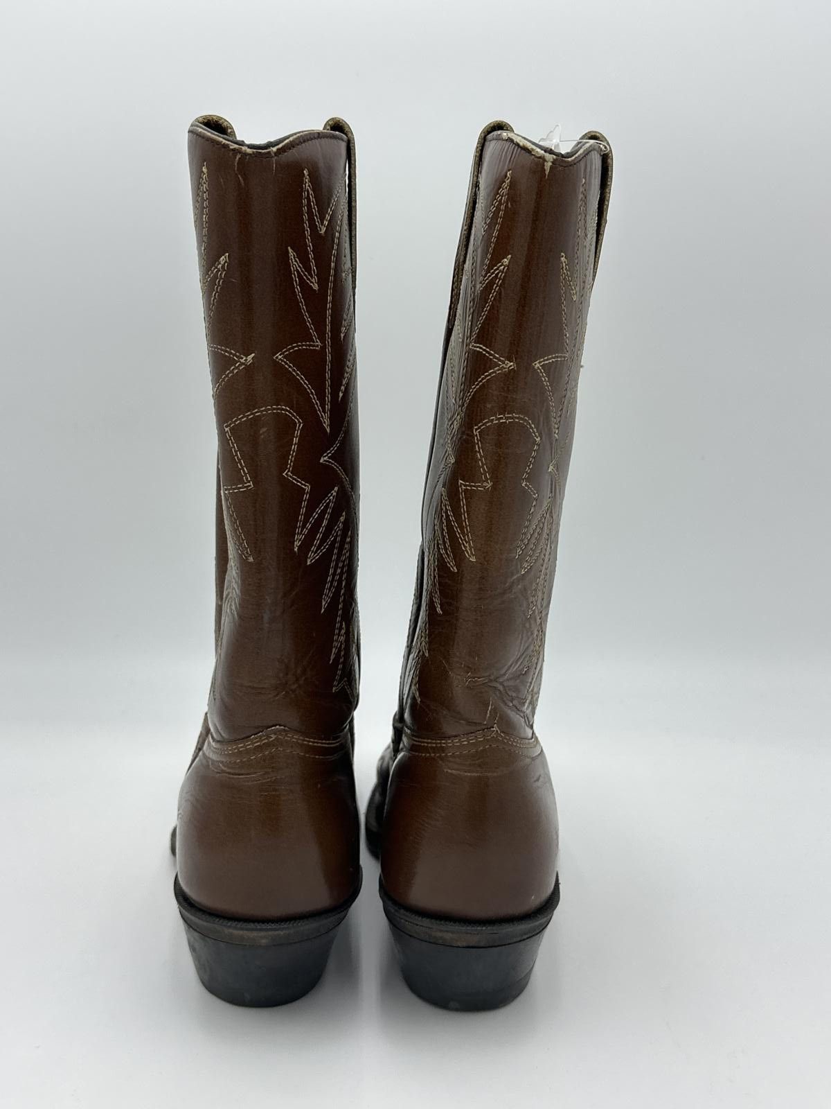 Designer Vintage Boulet Leather Cowboy Boots - Brown Western Style Size US 5.5 / IT 35.5 - 3 Thumbnail