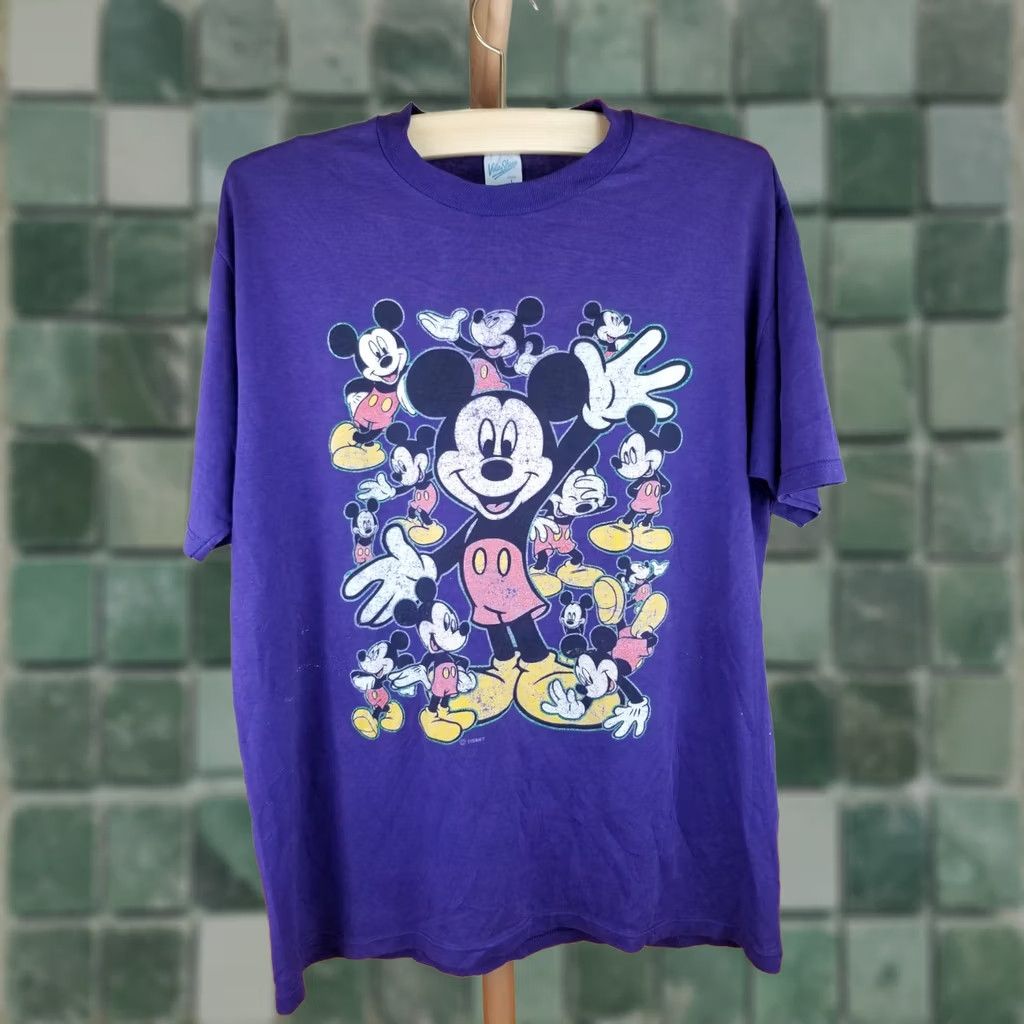 Disney VINTAGE MICKEY MOUSE DISNEY T-SHIRT LARGE 80' Purple 50/50 THIN Mens Size US L / EU 52-54 / 3 - 1 Thumbnail