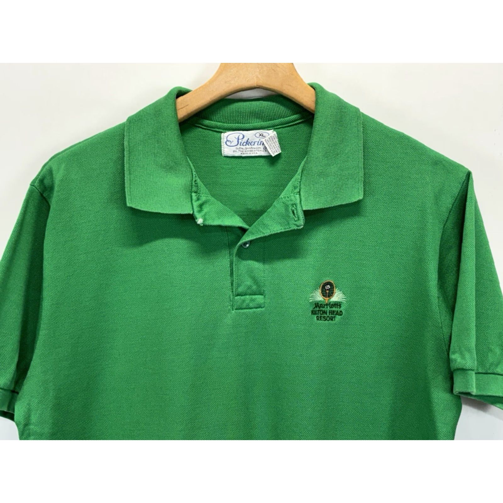 Vintage Vtg Polo Shirt Mens XL Green Embroid 80s Lisle Cotton Pickering Marriott Hilton Head Island Resort Rugby Golf Batting? Size US XL / EU 56 / 4 - 2 Thumbnail