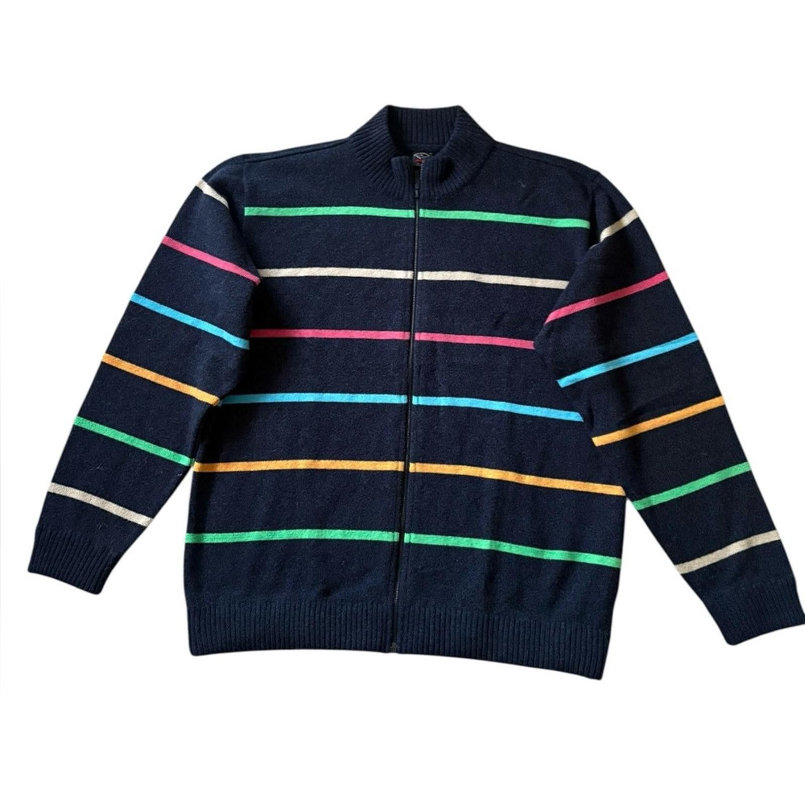Paul & Shark Paul & Shark Yachting Italy 100% Wool Striped Zip Sweater Size US XL / EU 56 / 4 - 1 Thumbnail