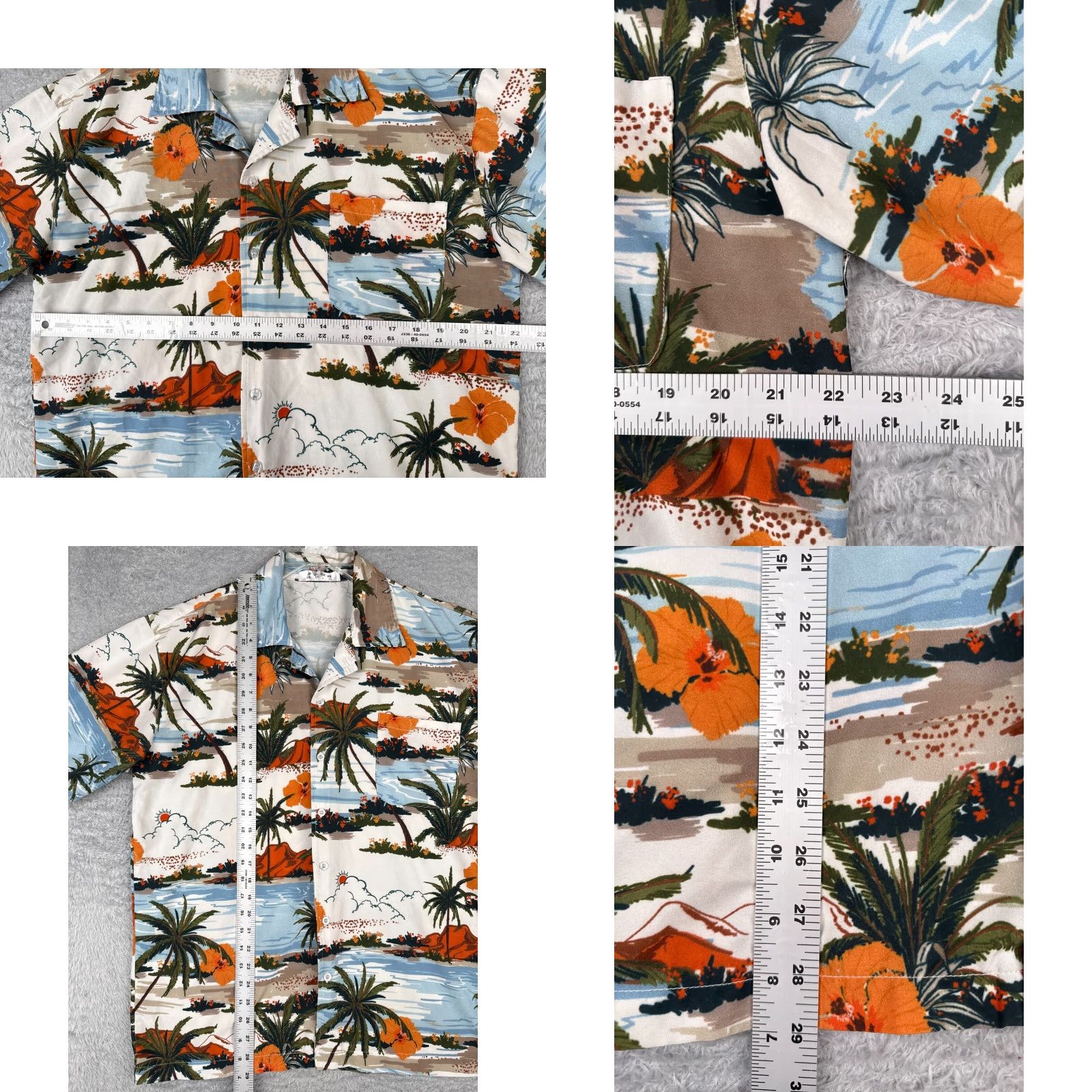 Vintage Palm Island Button-Up Hawaiian Shirt Adult Large Blue White Orange Palm Tree Beach Scene Aloha Luau Vacation Floral Short Sleeve Shirt Mens Regular Size US L / EU 52-54 / 3 - 8 Thumbnail