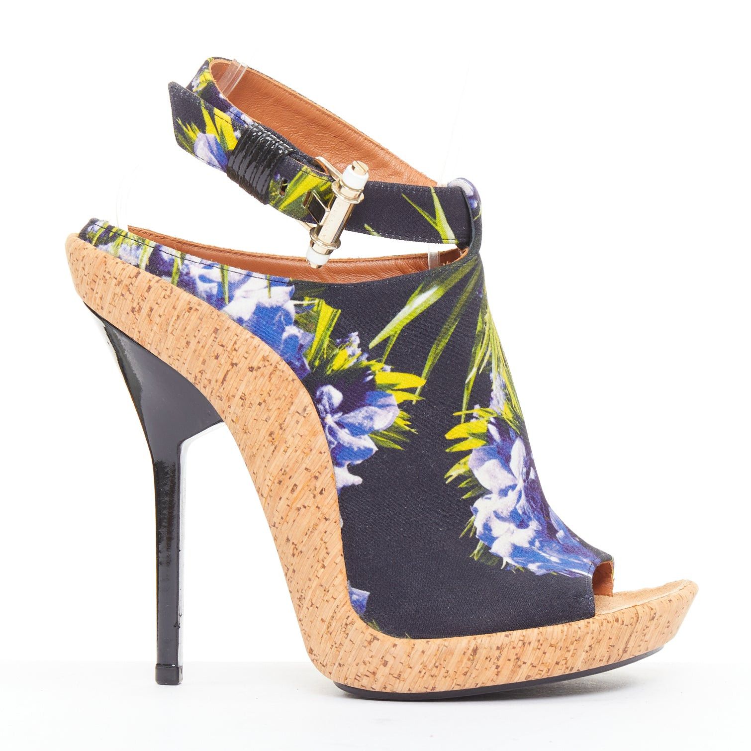 rare GIVENCHY Riccardo Tisci Runway purple black floral canvas cork high heels EU38