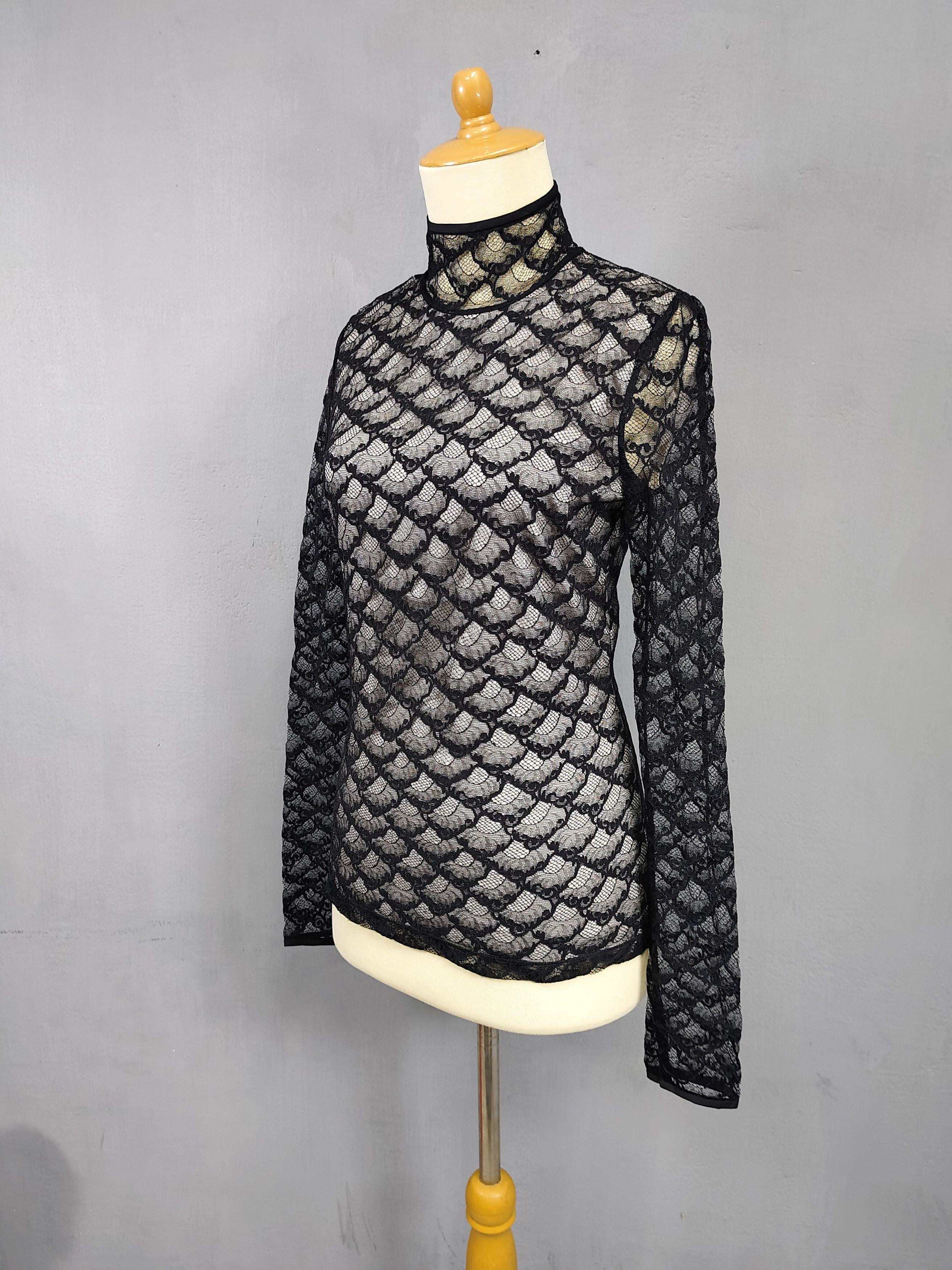 Diane von Furstenberg DVF- Gothic Coquette Dark Sheer Lace Mock Neck Top Size S / US 4 / IT 40 - 4 Thumbnail