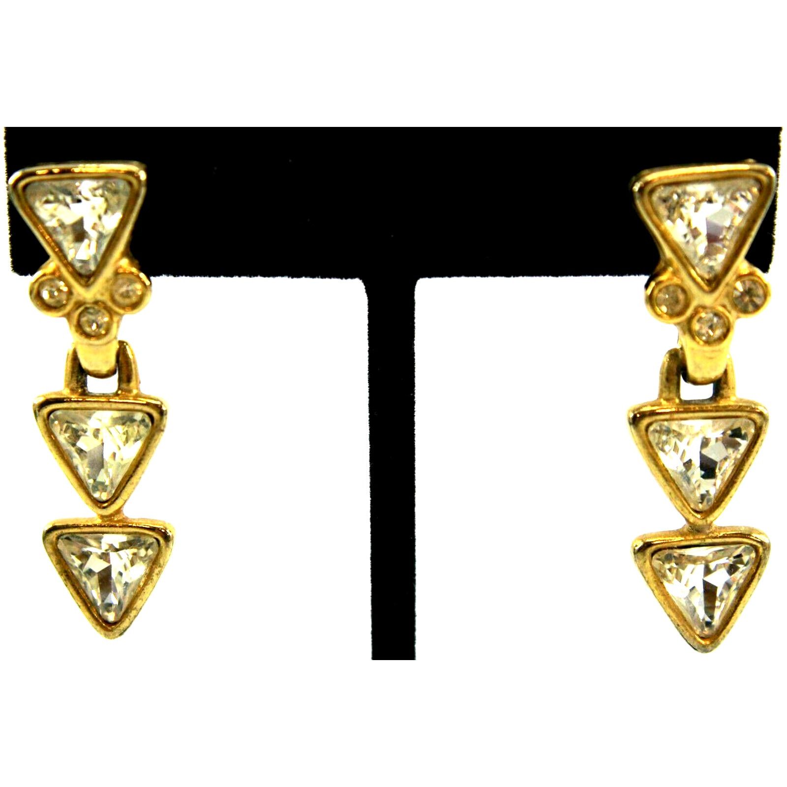 Other Vintage Triangle Cut Rhinestone Piscatelli Drop Earrings USA Size ONE SIZE - 1 Thumbnail