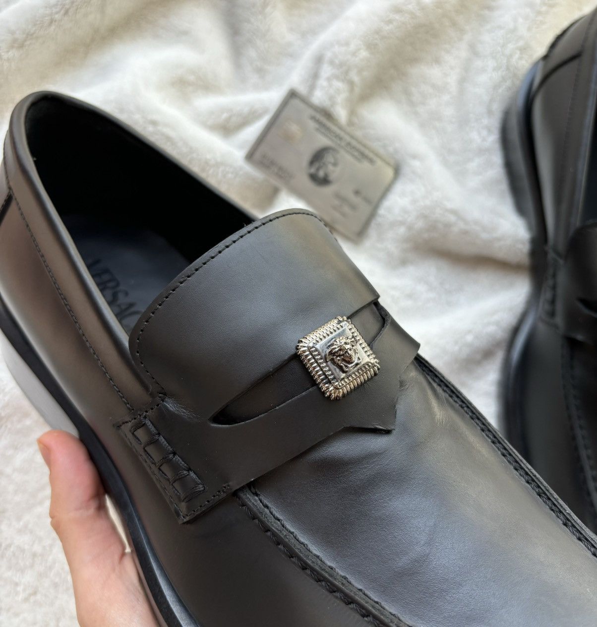 Versace Versace Black Leather Medusa Squared Toe Dress Shoes Size US 10 / EU 43 - 2 Thumbnail