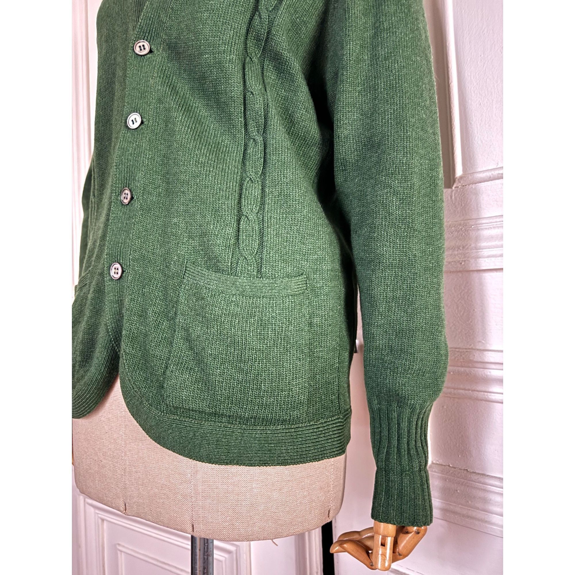 Hermes 1980s Green Scottish Wool Cardigan Size M / US 6-8 / IT 42-44 - 3 Thumbnail