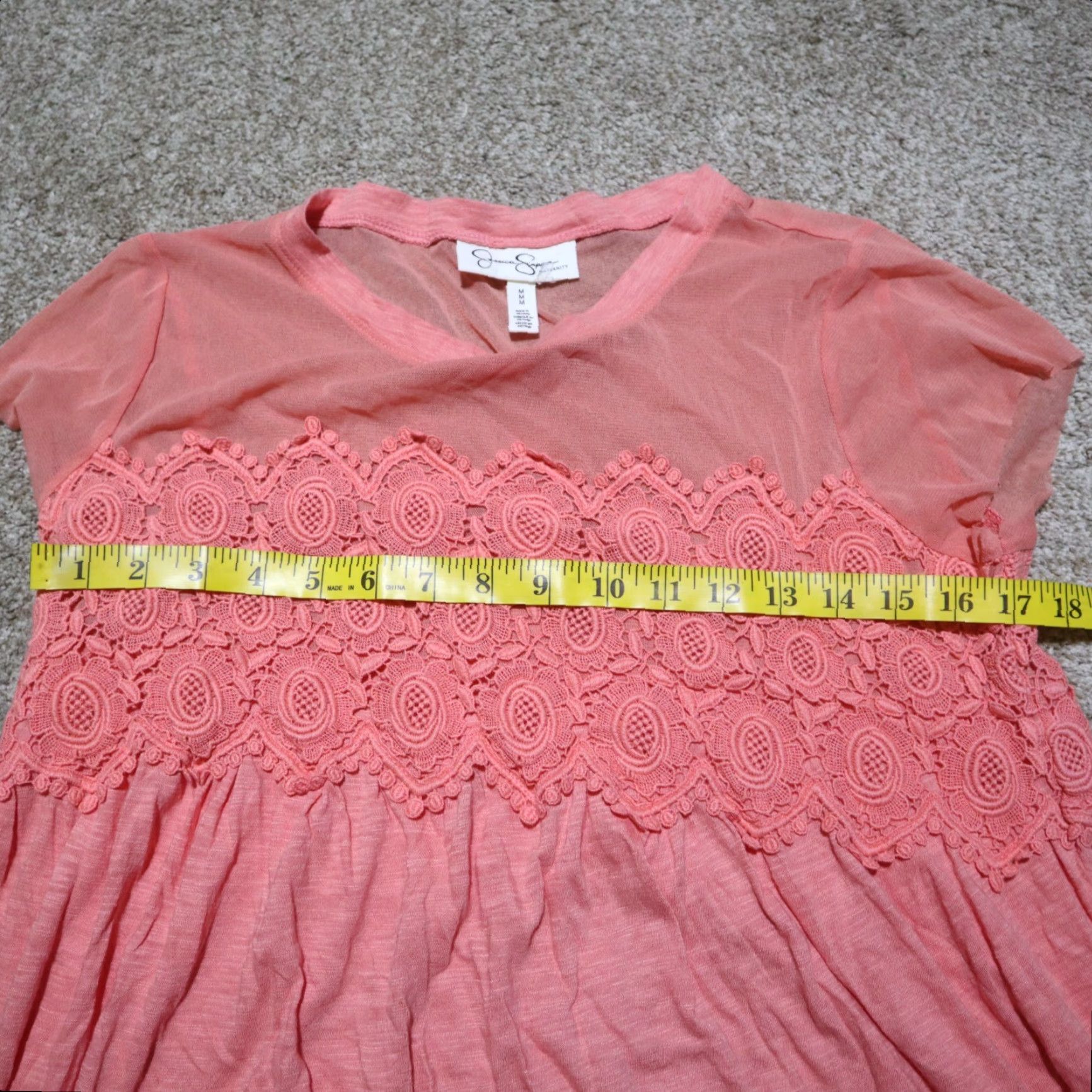 Jessica Simpson Jessica Simpson Shirt Peasant Adult M Pink Lace Sheer Blouse Womens Size M / US 6-8 / IT 42-44 - 5 Thumbnail