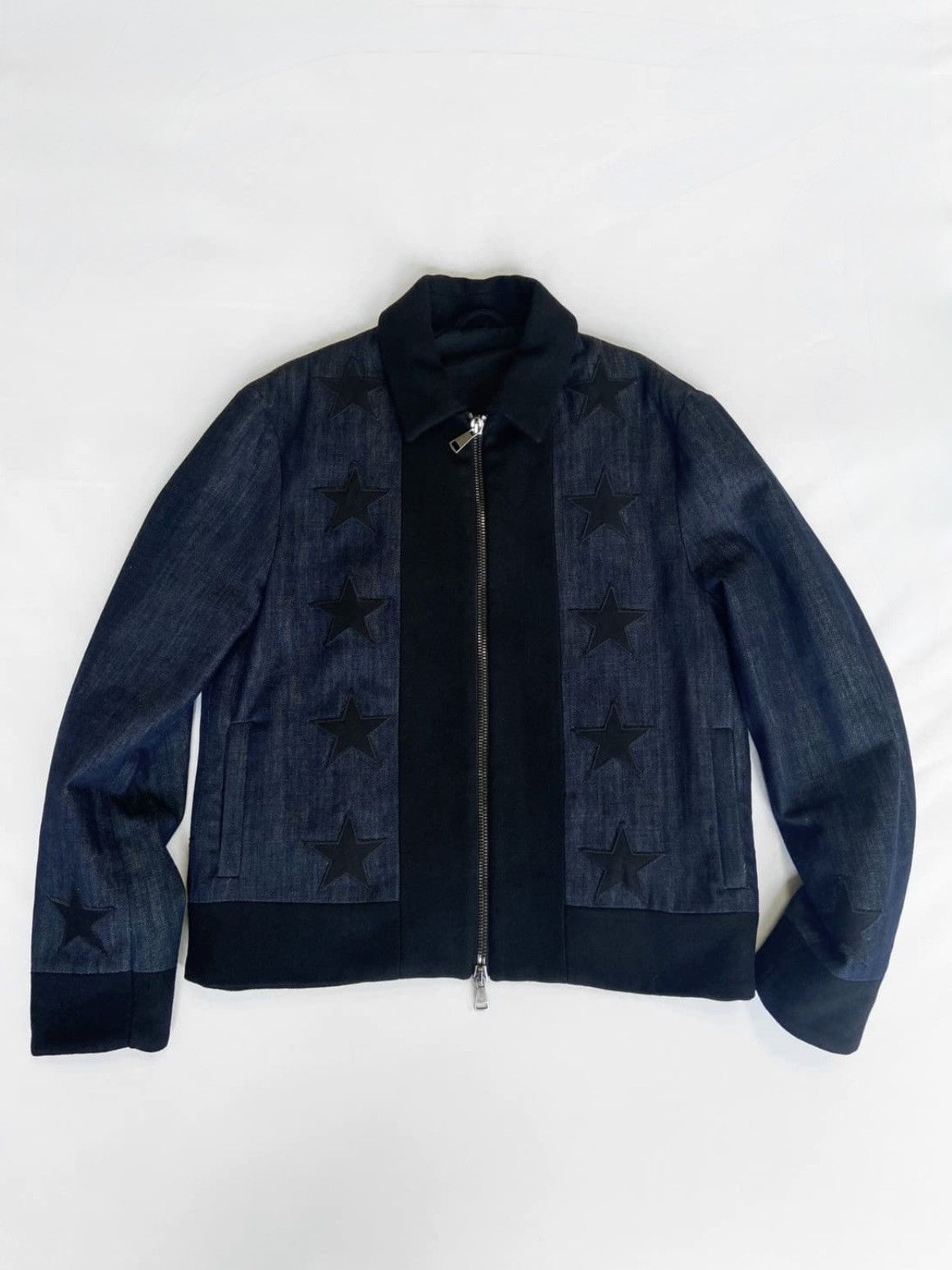 Givenchy Star Applique Denim Wool Rottweiler Bomber Jacket