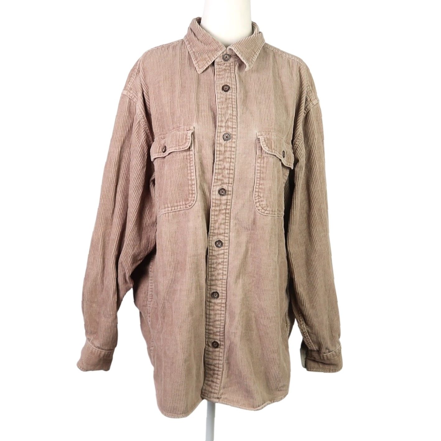 Vintage VINTAGE Fieldmaster Corduroy Button-Down Shirt Mens M khaki tan 90s Long Sleeve Collared Cotton Fall/Winter/Spring Casual Men's Shirt Size US M / EU 48-50 / 2 - 2 Thumbnail