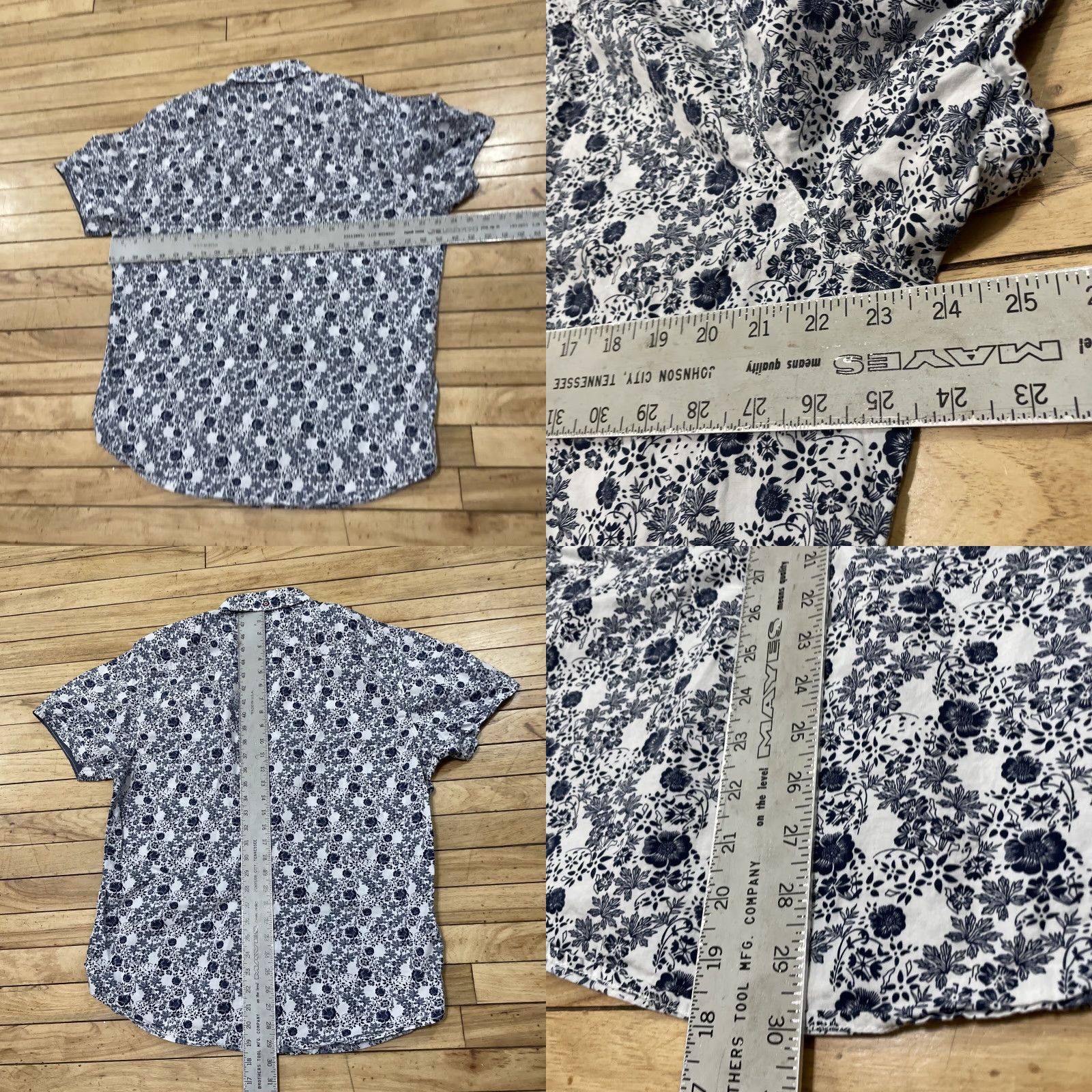 ALOHAS MBX DENIM WEAR Men's Shirt XL Slim Floral Blue White Button Up Red Trim Button-Up Short Sleeve Collared Denim Cotton Casual Modern Colorful 90s? Size US XL / EU 56 / 4 - 8 Thumbnail