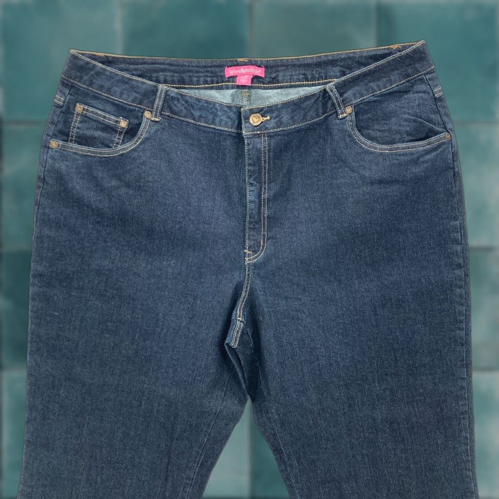 Vintage Woman Within Jeans Womens Size 22 Petite Dark Wash Denim High Rise Straight Jeans Shaft 27 in Blue Womens Jeans Size 40" / US 18 - 1 Thumbnail