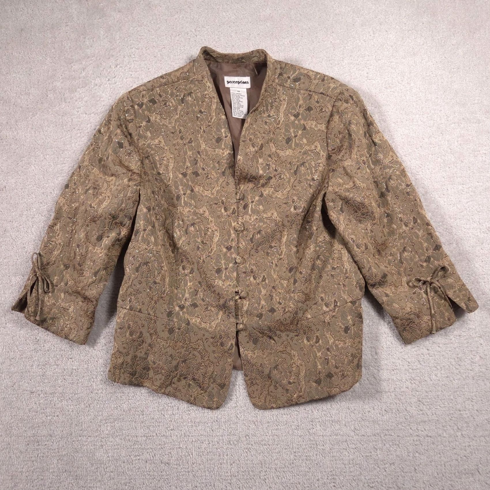 Vintage VINTAGE Perceptions Blazer Womens 14 Brown Metallic Floral Jacquard Evening Jacket Size XL / US 12-14 / IT 48-50 - 2 Thumbnail