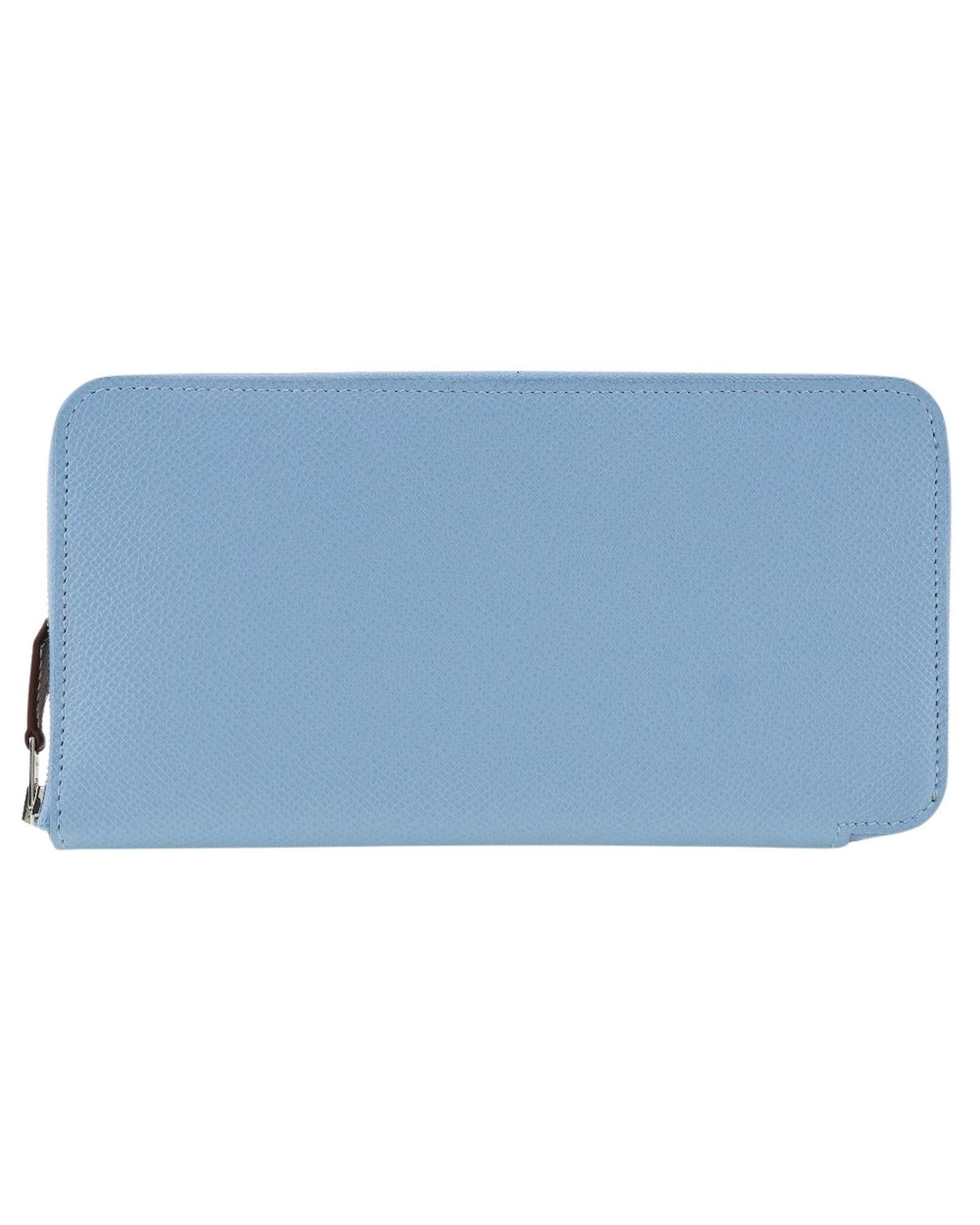 image of Hermes Exquisite Blue Leather Long Wallet With Box And Certificate, Women's