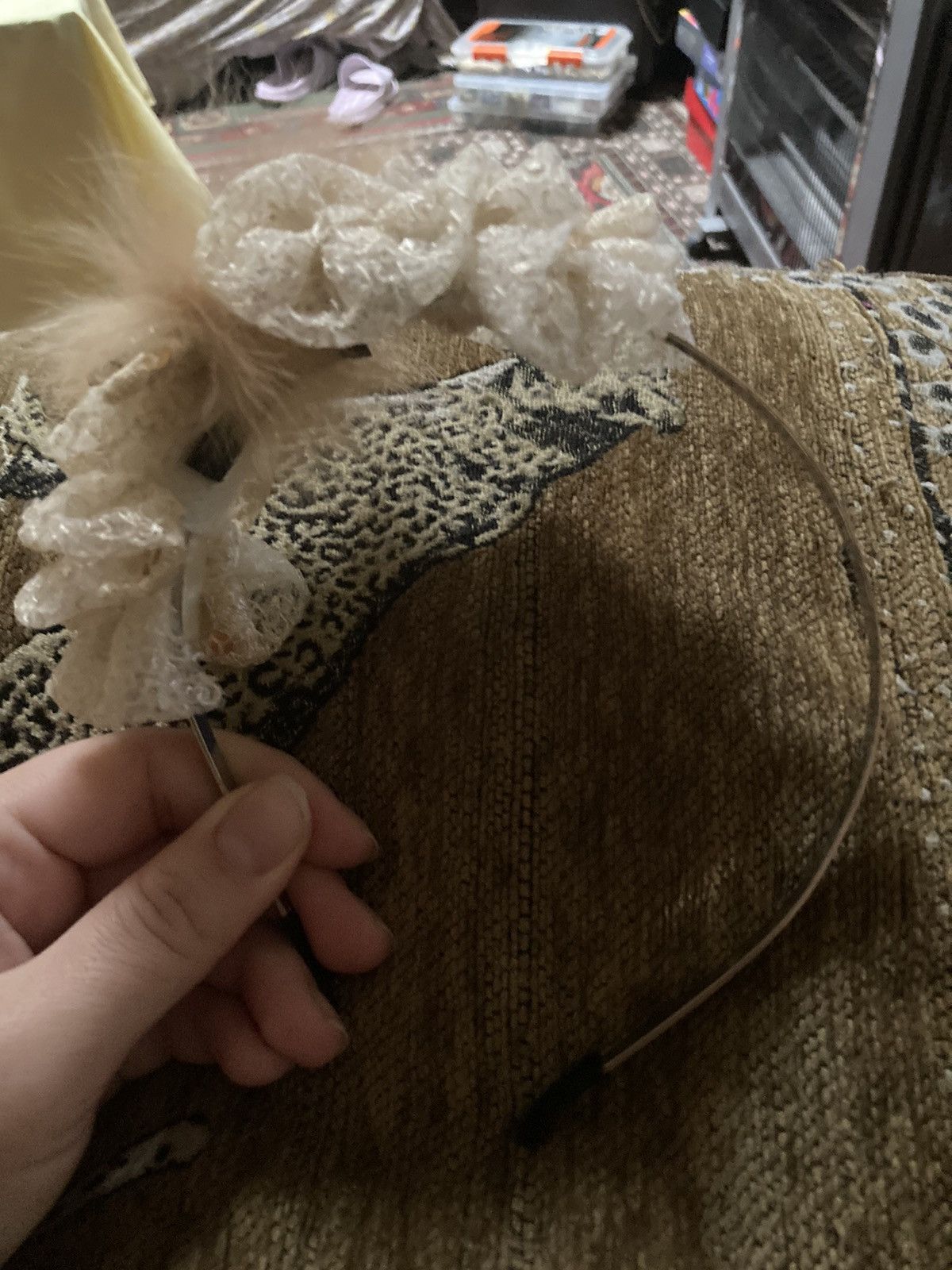Other Handmade head band with fluffy pompom and beads on it Size ONE SIZE - 1 Thumbnail