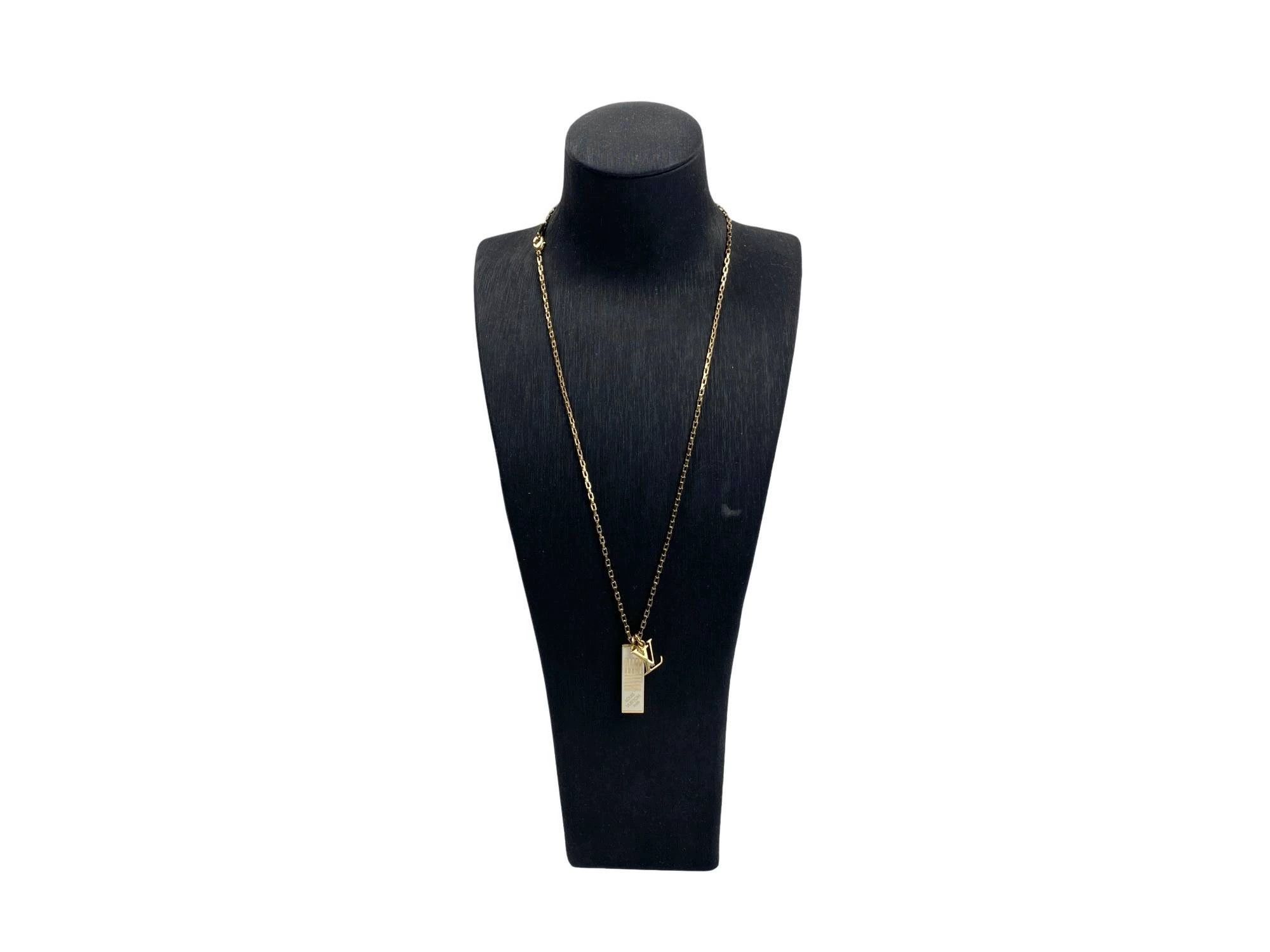 Louis Vuitton LV Damier Black 2-Tag Gold Necklace O/S Size ONE SIZE - 1 Thumbnail
