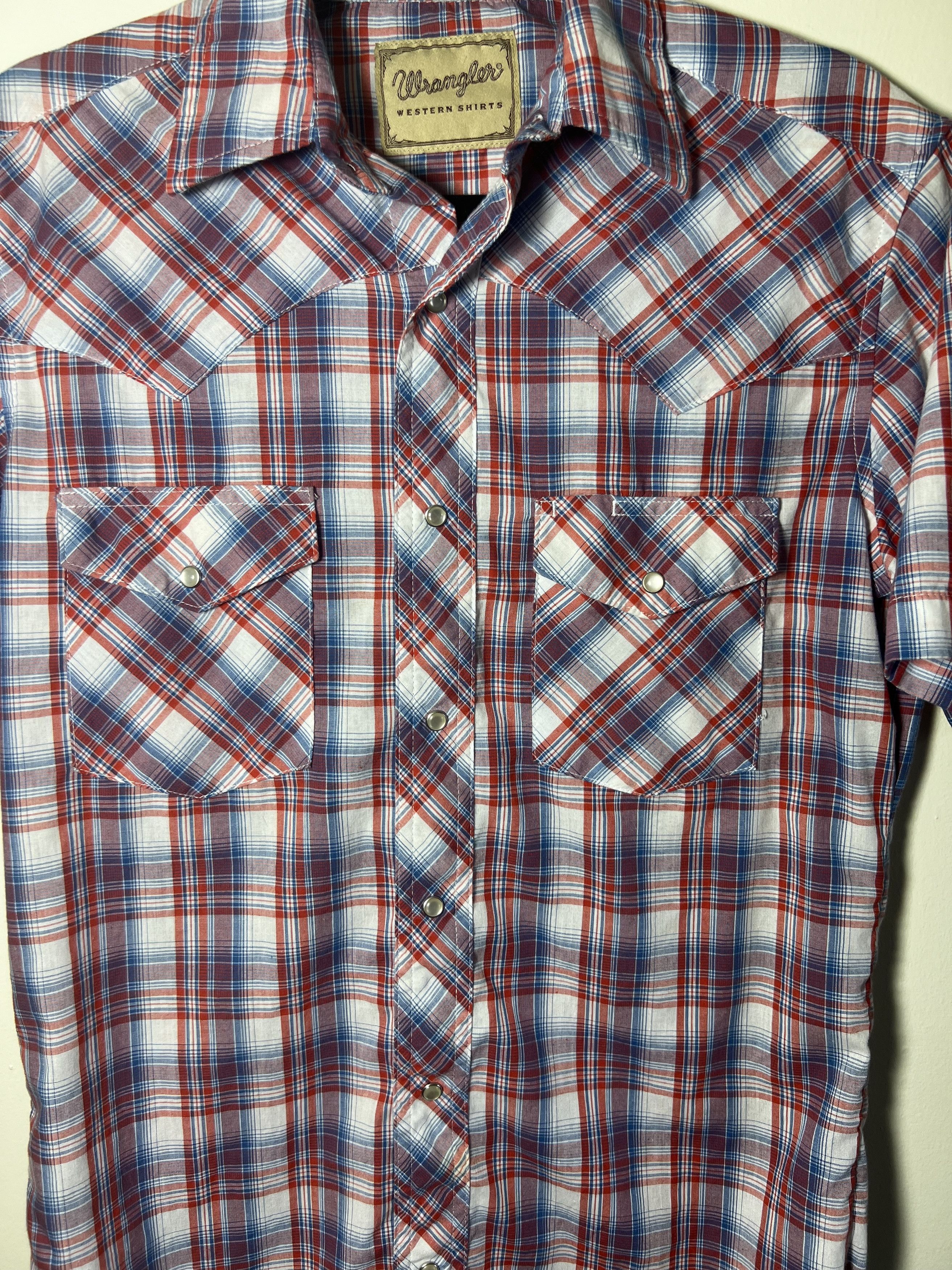 Wrangler Vintage Wrangler Red White Blue Plaid Pearl Snap Button Up Size US S / EU 44-46 / 1 - 2 Thumbnail