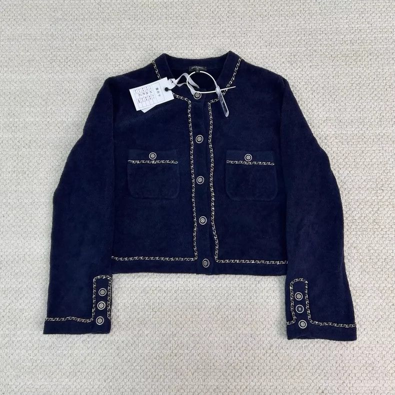 Chanel Chanel Dark blue towel chain cardigan coat Size S / US 4 / IT 40 - 1 Thumbnail