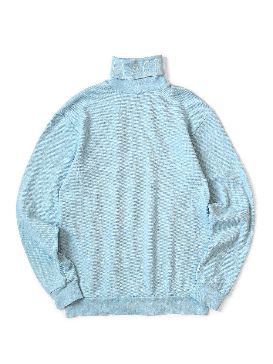 image of Kapital High Neck Peace Embroidery Long Sleeve T-Shirt in Light Blue, Men's (Size Small)