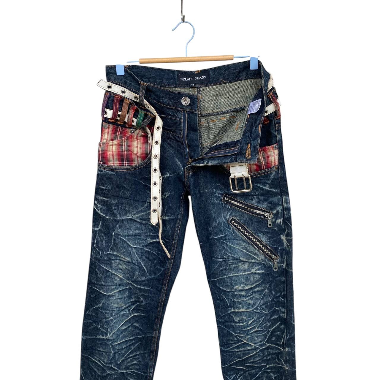 Japanese Brand Archival Nylaus Japan Double-Waist Belted Denim Y2K Harajuku Size US 29 - 14 Thumbnail