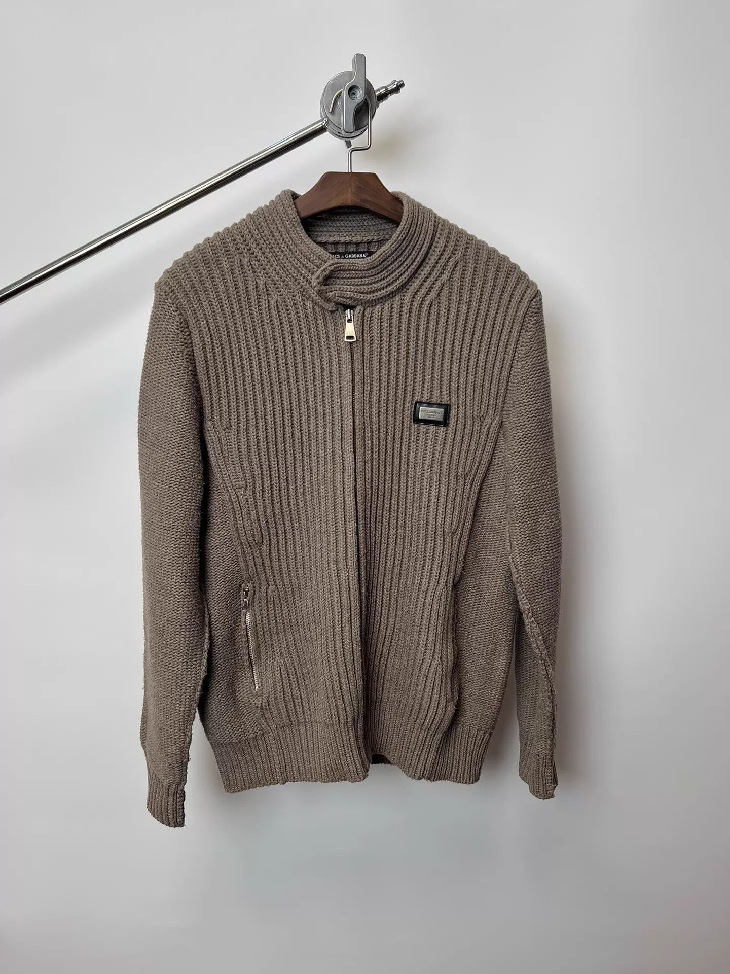 Dolce & Gabbana Beige Zip-Front Ribbed Knit Sweater Size US M / EU 48-50 / 2 - 1 Thumbnail