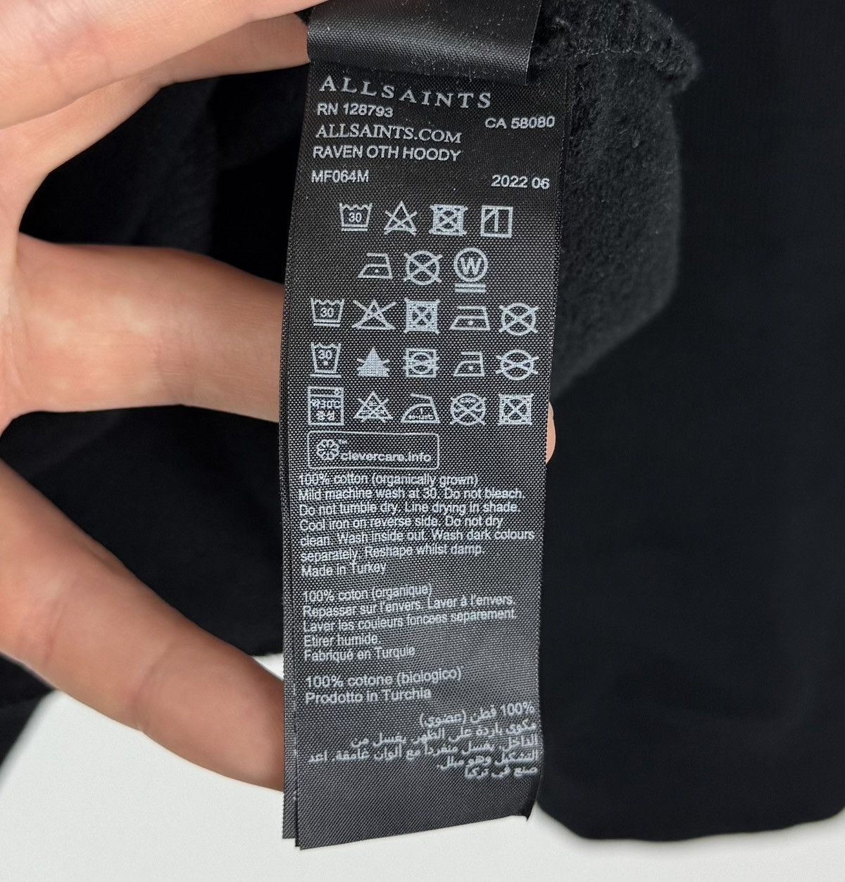 Allsaints Allsaints Raven Oth Hoodie Men’s Size XL Black Pullover Top Size US XL / EU 56 / 4 - 14 Thumbnail