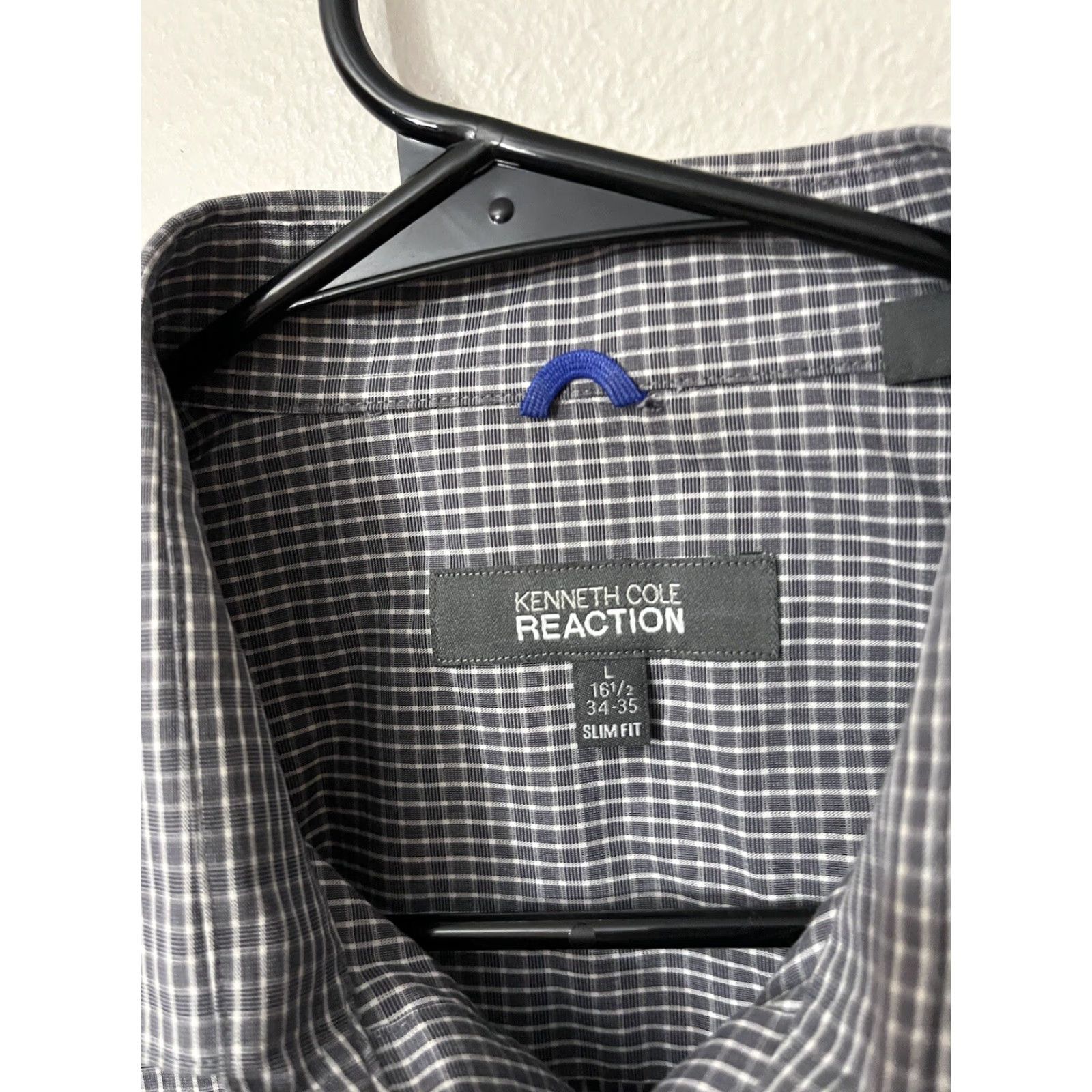 Kenneth Cole KENNETH COLE Shirt Mens Large 16.5 L Gray Plaid Non Iron Slim Fit Button-Up Long Sleeve Casual Shirt Men Size US L / EU 52-54 / 3 - 3 Thumbnail