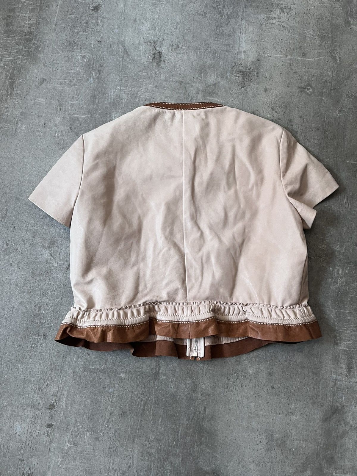 Prada Prada beige brown short leather crop jacket Size L / US 10 / IT 46 - 8 Thumbnail