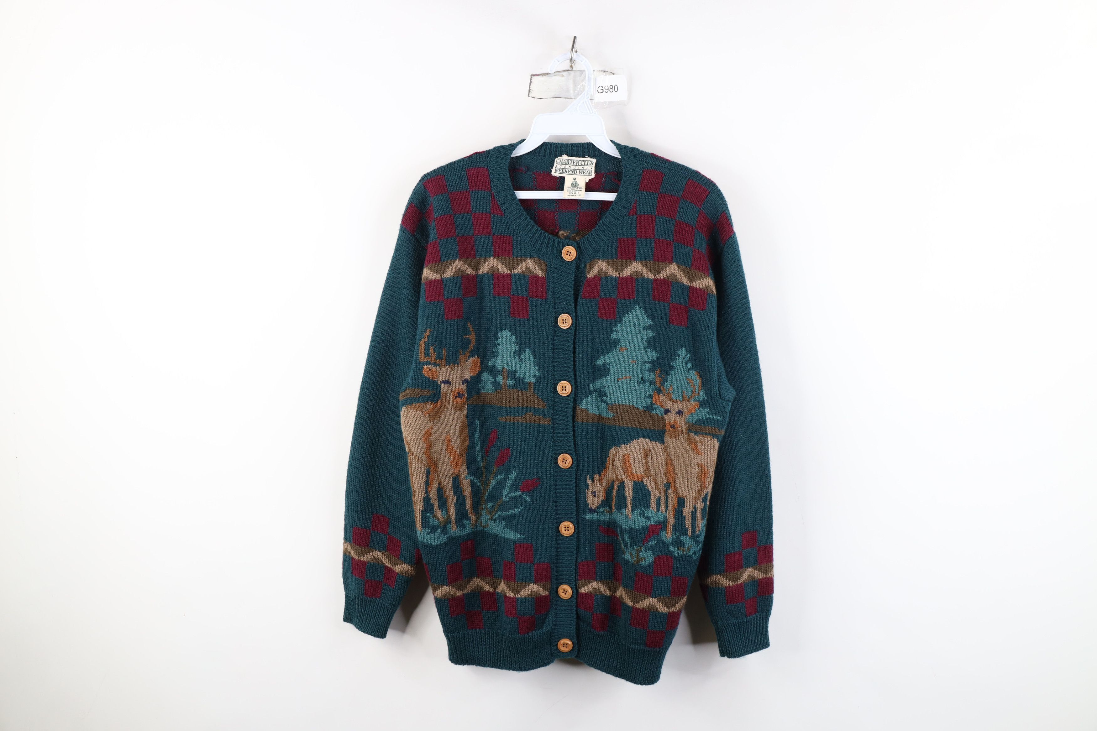 Vintage Vintage 90s Streetwear Deer Buck Wool Knit Cardigan Sweater Size M / US 6-8 / IT 42-44 - 1 Thumbnail