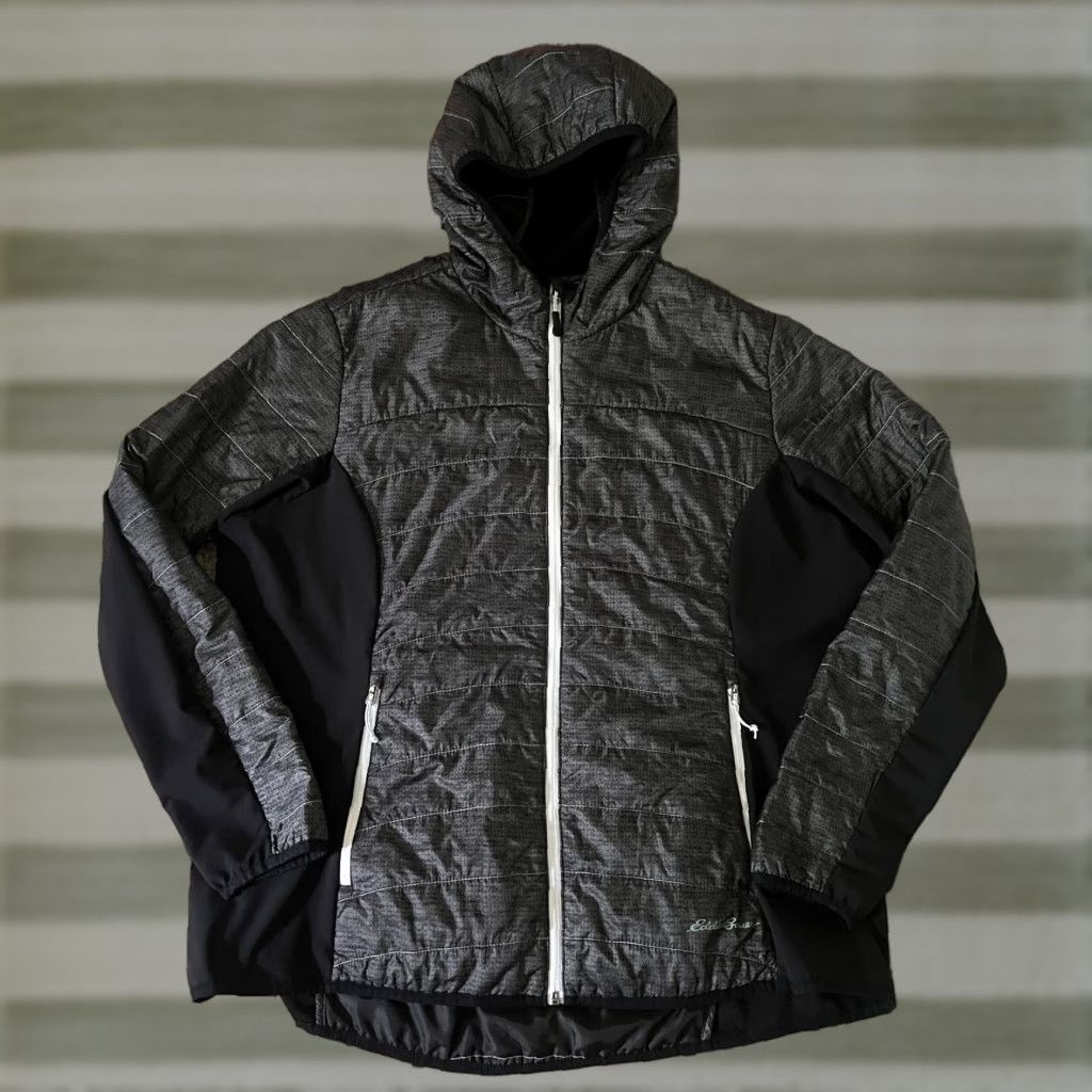 Eddie Bauer Ultralight Puffer Jacket Hoody Hoodie Grey Black Women's Size 2XL