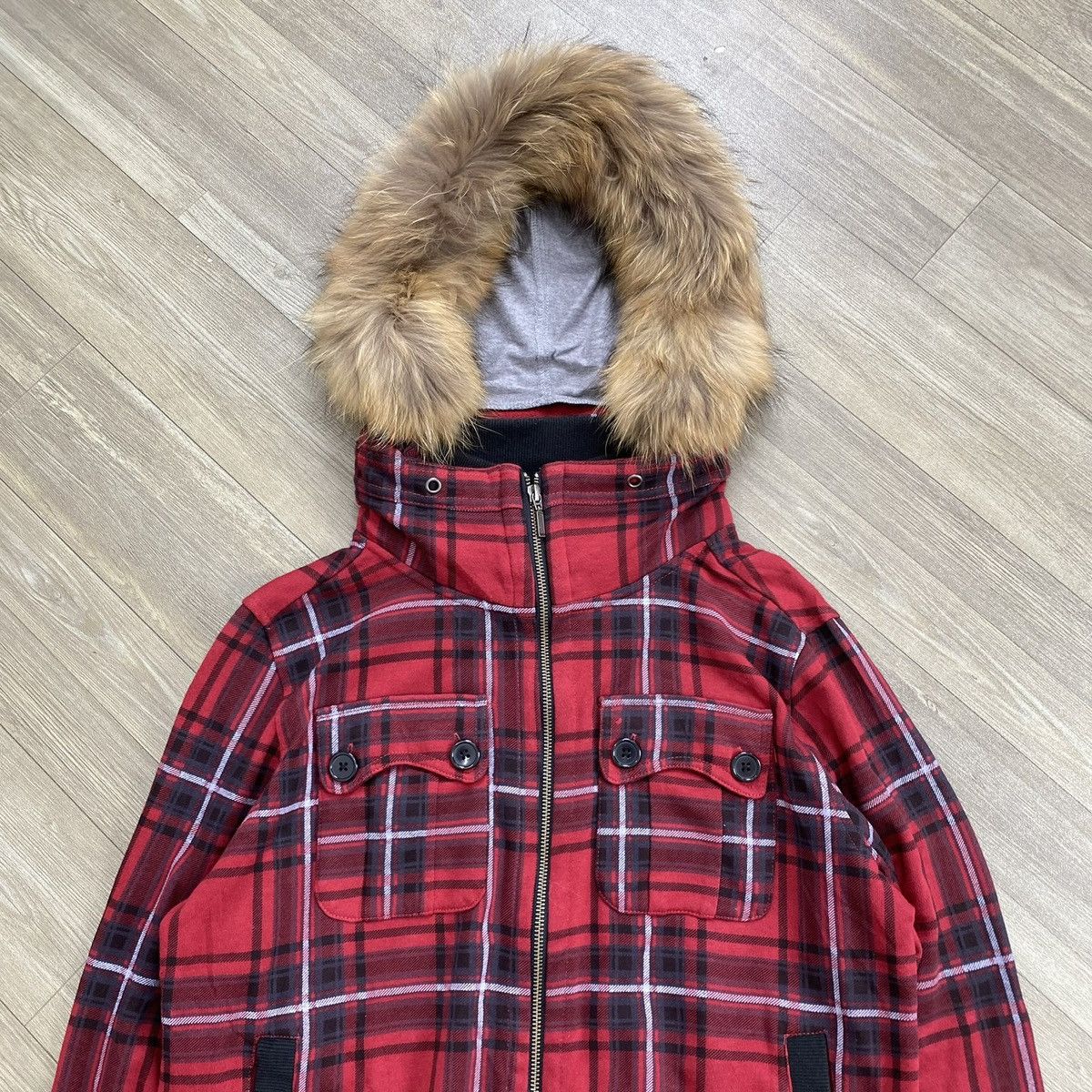 Le Grande Bleu (L.G.B.) 2000s Splendid Plaid Skulls Punk Rock Lgb Zip Fur Hoodie Y2K Size US M / EU 48-50 / 2 - 4 Thumbnail