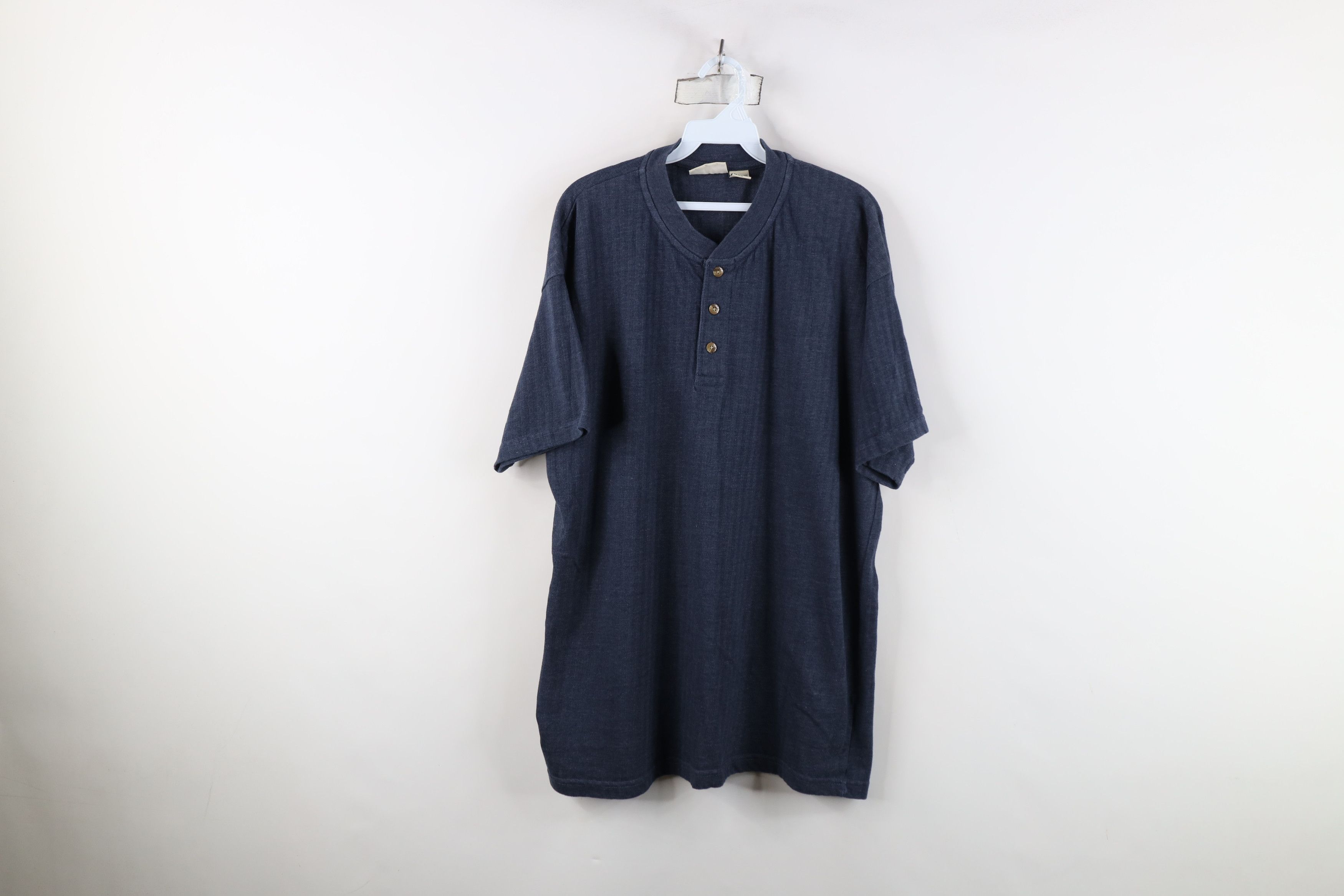Vintage Vintage 90s Streetwear Blank Ribbed Knit Henley T-Shirt Blue Size US XL / EU 56 / 4 - 1 Thumbnail