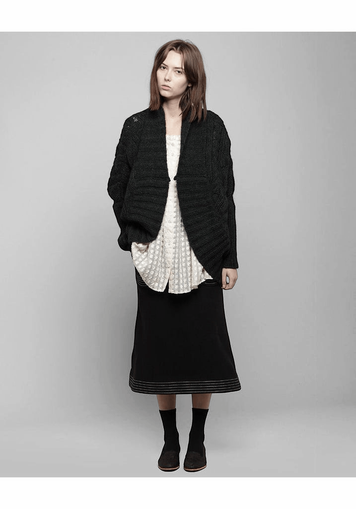 Tsumori Chisato Slouch Alpaca Cable-Knit Shawl Shoulder Open Cardigan Size US L / EU 52-54 / 3 - 2 Thumbnail