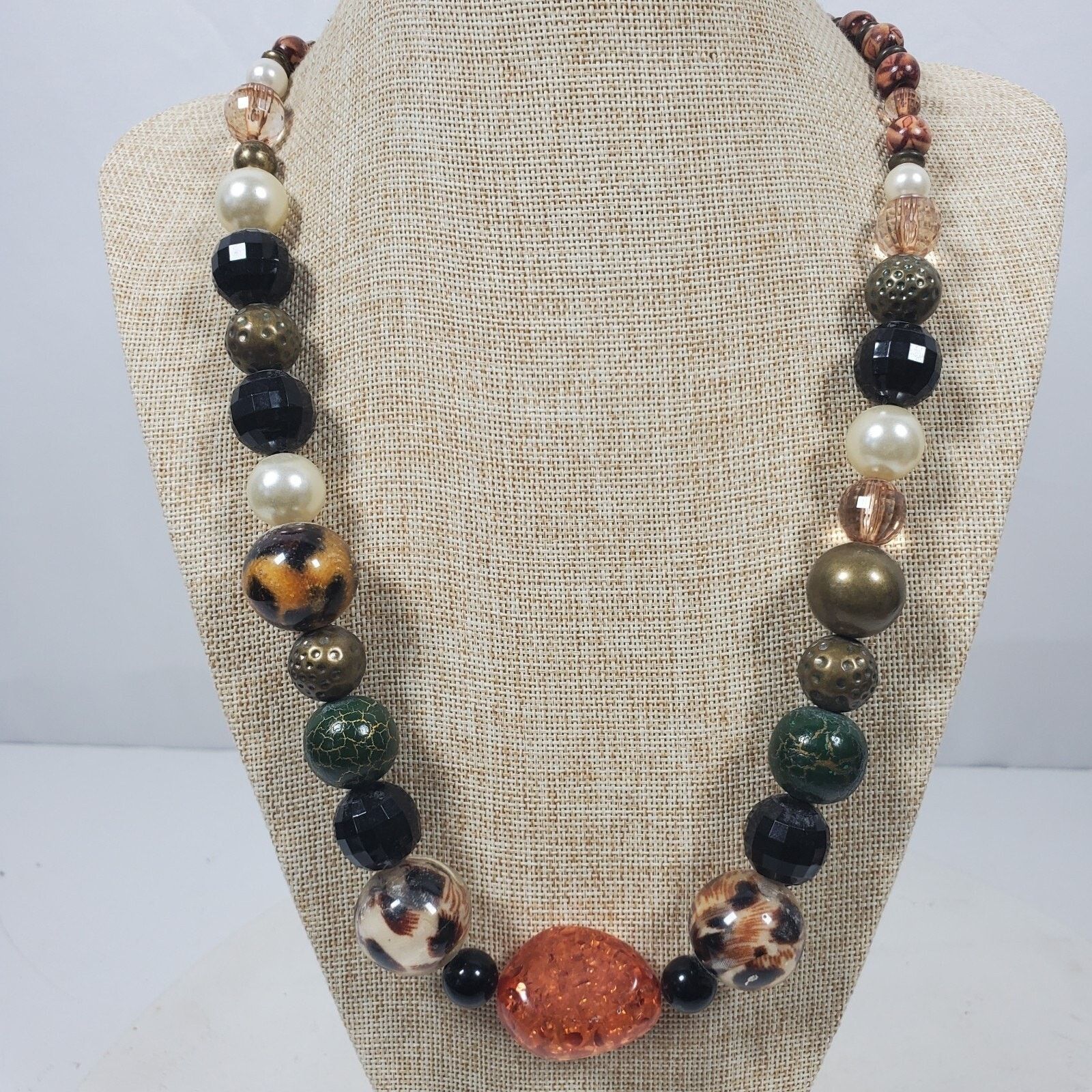 The Unbranded Brand Vintage BOHO Necklace 25" Black Orange Brown Animal Print Size ONE SIZE - 1 Thumbnail