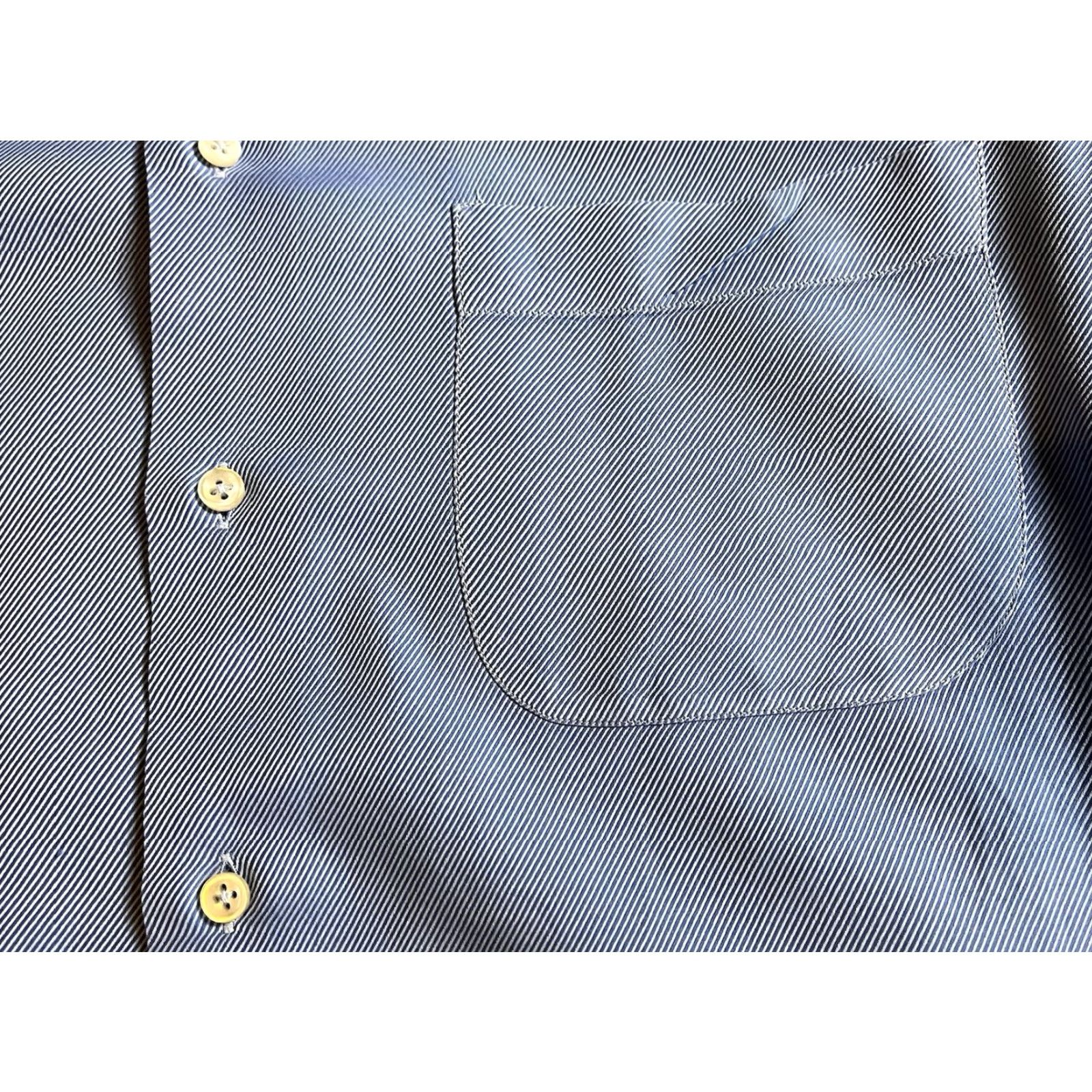Armani Collezioni Dress Shirt Men's 16 41 R Blue Pinstripe Shirt Business  Mens Regular 45 in