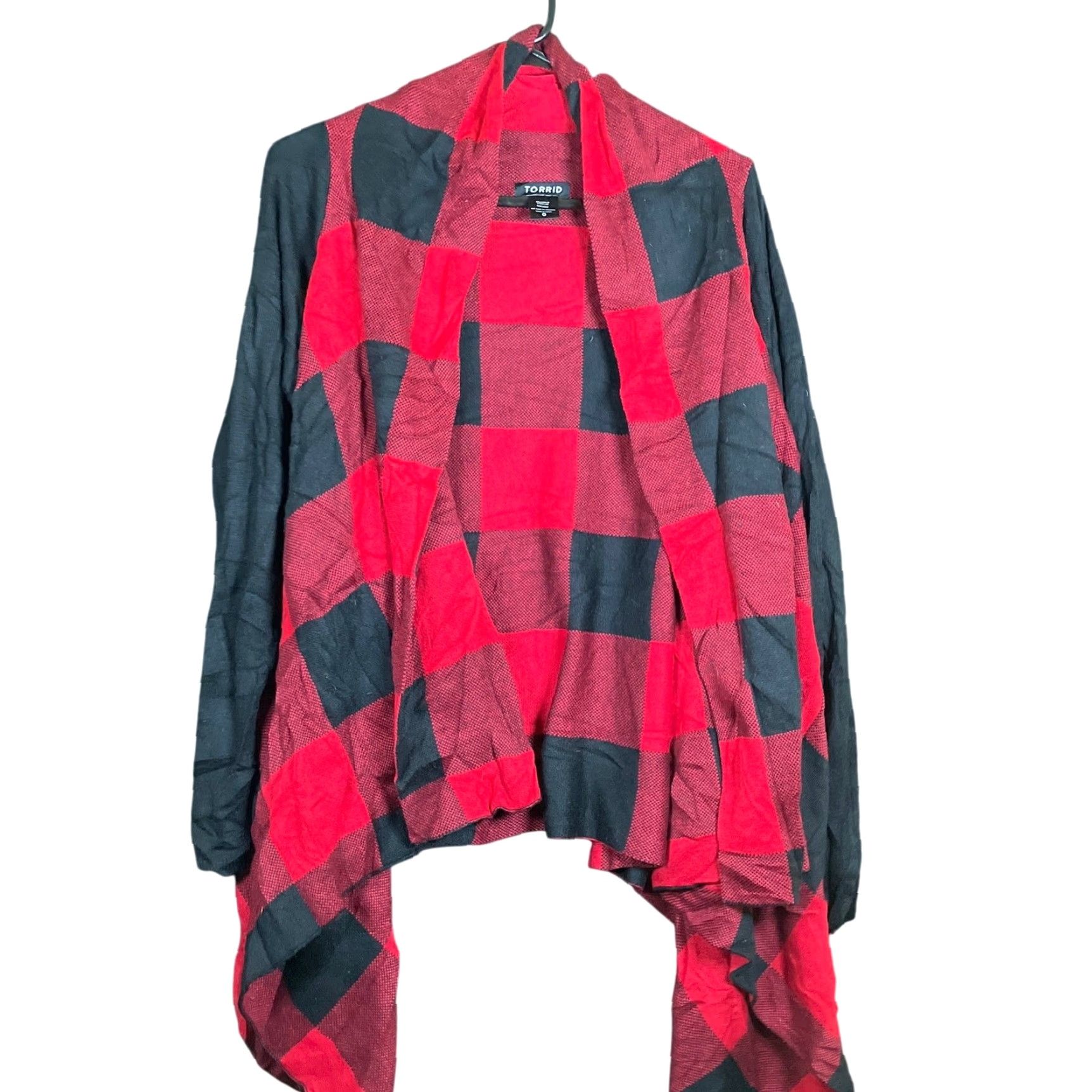 Prana Torrid Womens Sweater Red Black Plaid Open Waterfall Front Cardigan 0 Size XS / US 0-2 / IT 36-38 - 2 Thumbnail