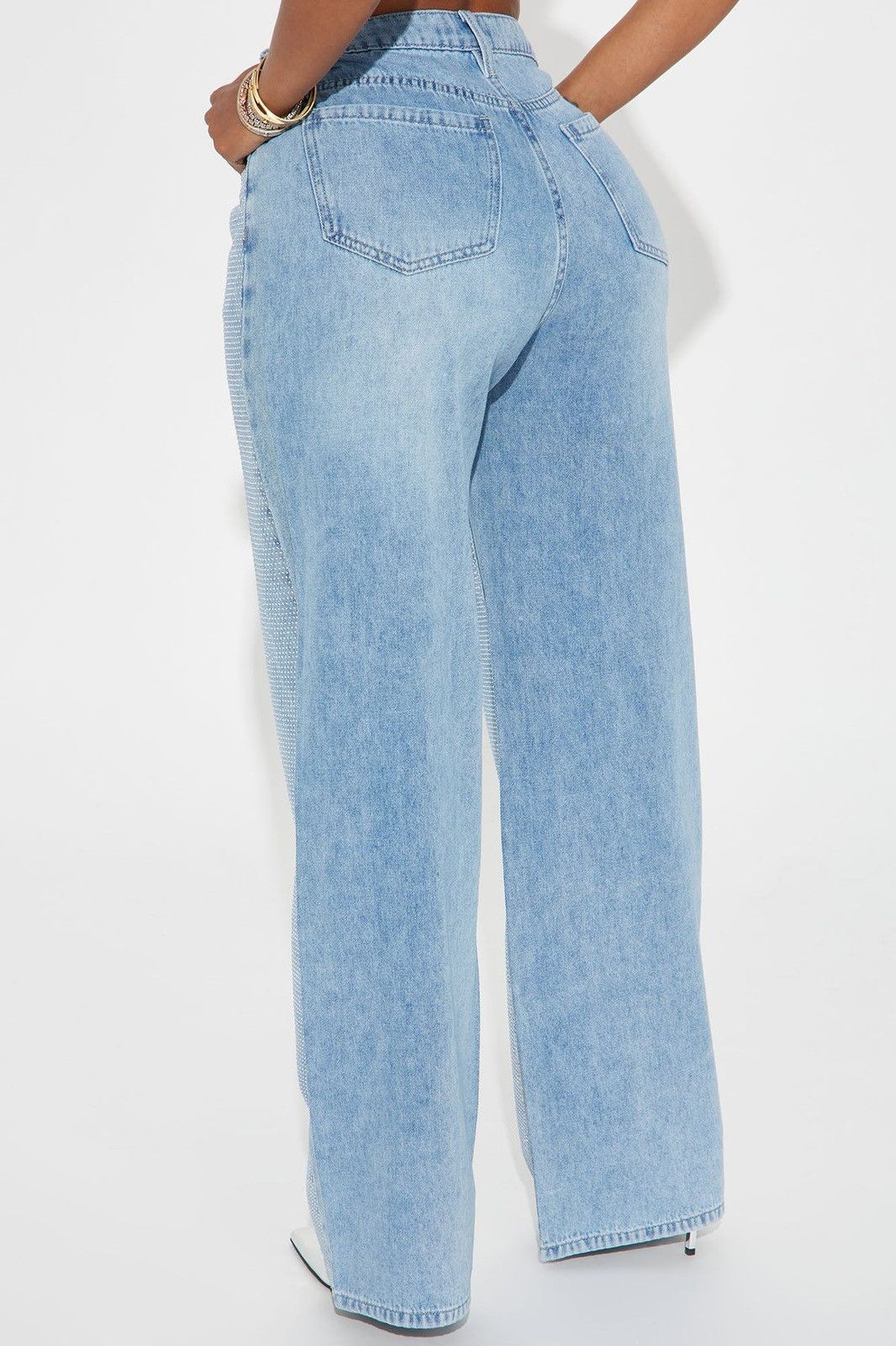 Fashion Nova Fashion Nova Baggy Jeans Size 15 Light Wash Embellished Size 38" / US 16 / IT 52 - 2 Thumbnail