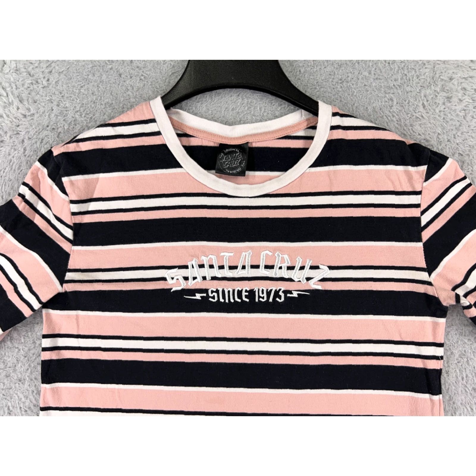 Vintage Santa Cruz Shirt Womens Small Pink Stripe Crop Long Sleeve Logo Beach Skate Size S / US 4 / IT 40 - 6 Thumbnail