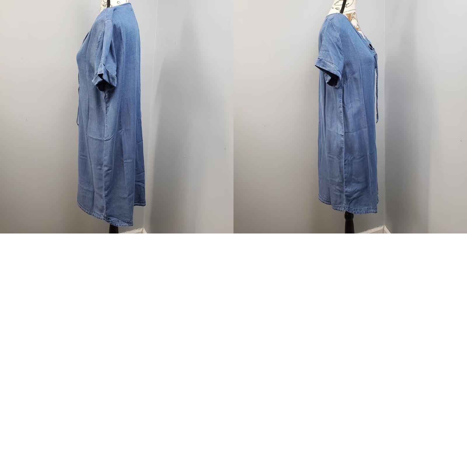 Gap Gap Shift Dress Womens Small Blue Denim Cuffed Sleeve Round Neck Lace Up Front Size S Womens Jeans Dress Size S / US 4 / IT 40 - 8 Thumbnail