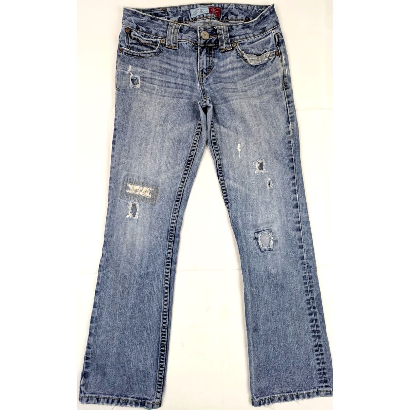 Aeropostale Aeropostale Chelsea Skinny Bootcut Jeans Women 1/2 Short 29x29 Blue Distressed Size 25" / US 0 / IT 36 - 2 Thumbnail